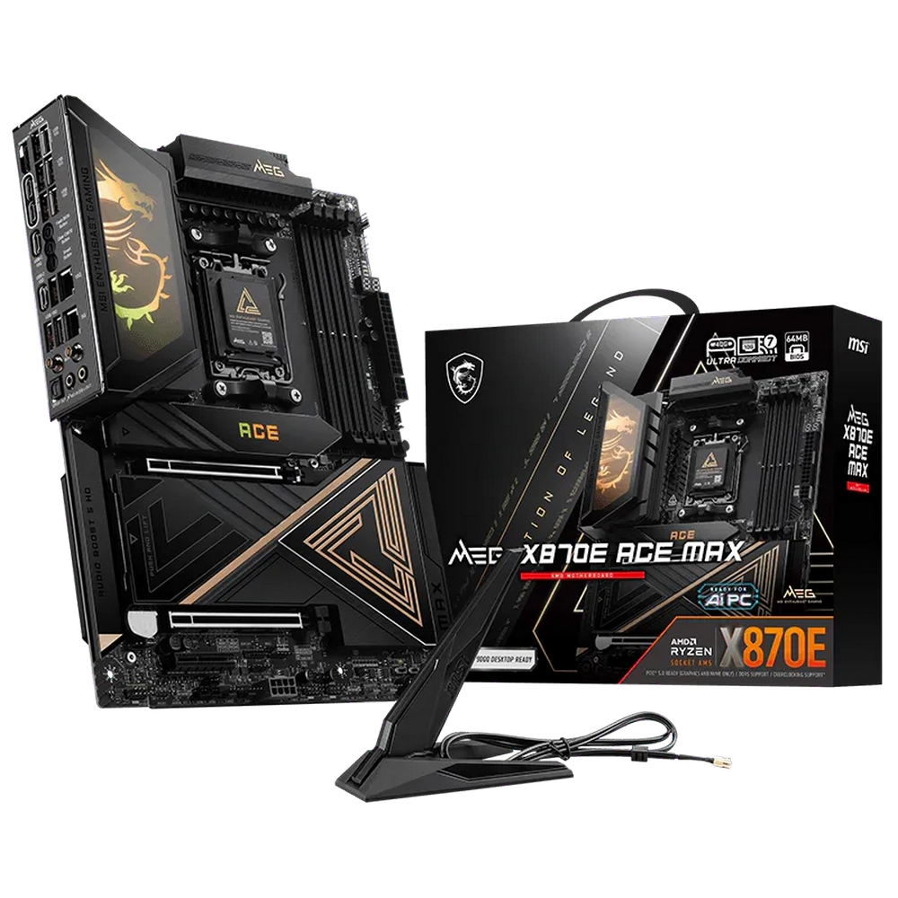 Материнская плата MSI MEG X870E ACE MAX X870E, AM5, 4*DDR5, 2*PCIEx16, 1*PCIEx4, 5*M.2, 3*TypeC, 9*USB3.2Gen2, 4*USB3.2Gen1, 4*USB2.0, 4*SATA3.0, 10G, 5G, 2*Type-C(DP), HDMI, ATX, RTL