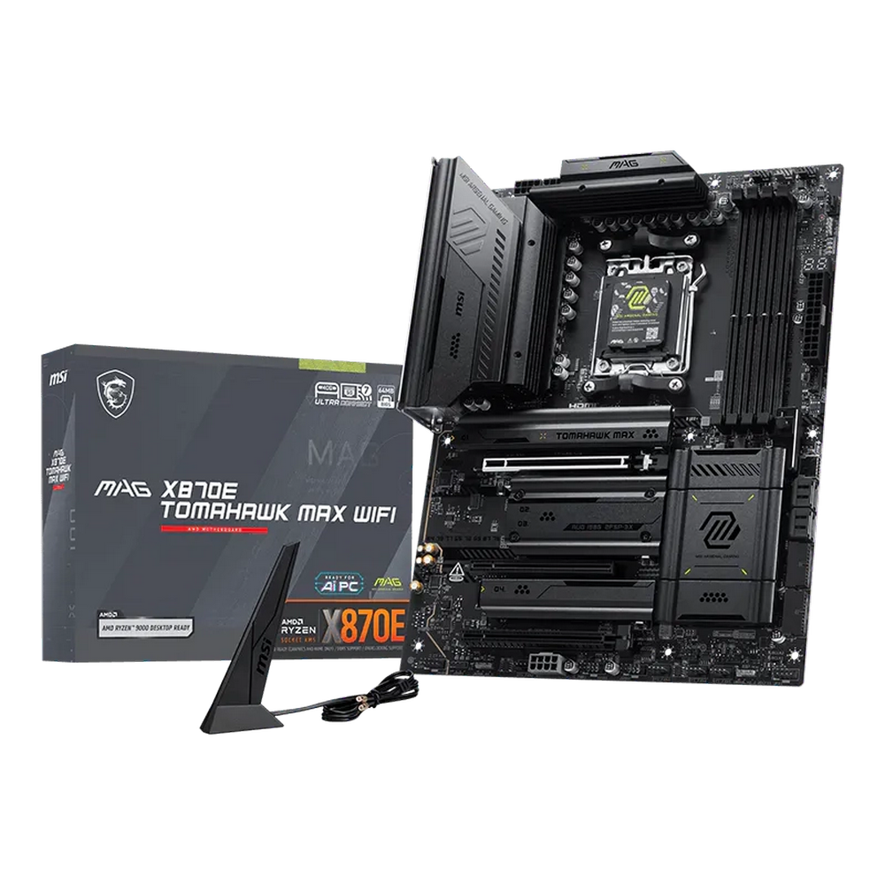 Материнская плата MSI MAG X870E TOMAHAWK MAX WIFI X870E, AM5, 4*DDR5, 3*PCIEx16, 4*M.2, 2*TypeC, 2*USB3.2Gen2, 7*USB3.2Gen1, 8*USB2.0, 4*SATA3.0, 5G, 2*Type-C(DP), HDMI, ATX, RTL