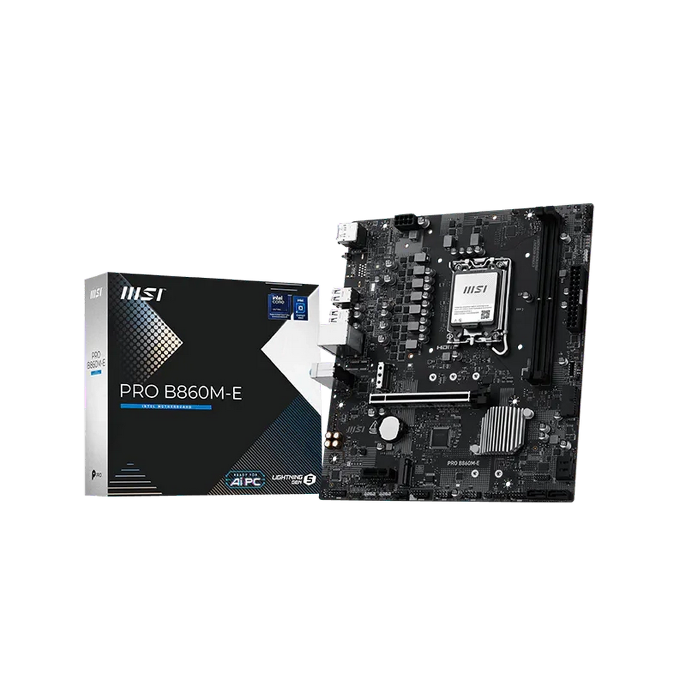 Материнская плата MSI PRO B860M-E B860, LGA1851, 2*DDR5, 1*PCIEx16, 1*PCIEx1, 2*M.2, 1*TypeC, 4*USB3.2Gen1, 8*USB2.0, 4*SATA3.0, 5G, DP, HDMI, M-ATX, RTL