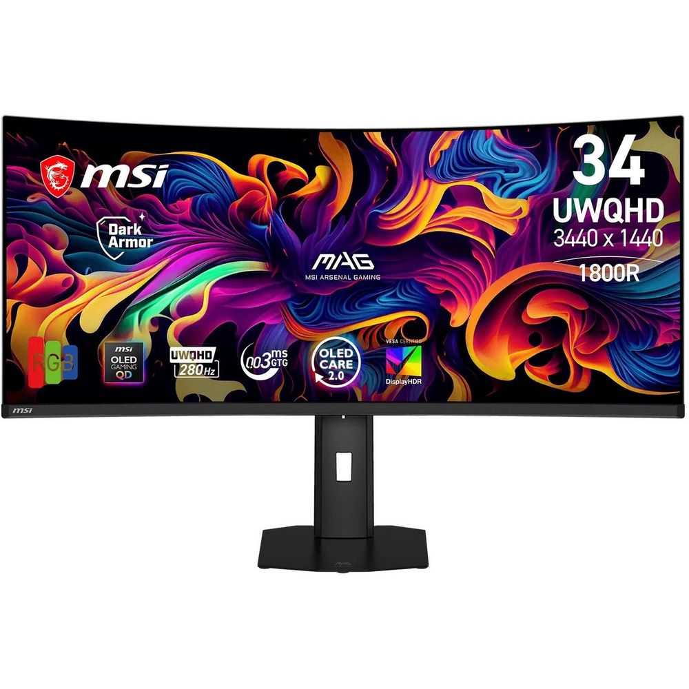Монитор 34.18" MSI MAG 341CQP QD-OLED X28 Curved  QD-OLED, 3440x1440, 280Hz, 0,03ms, 250сd/m, 1500000:1, HDR | 2xHDMI(2.1), DP(1.4a), Type-C(PD-15W) | HAS, Swivel, InPSU, Vesa 100, Black