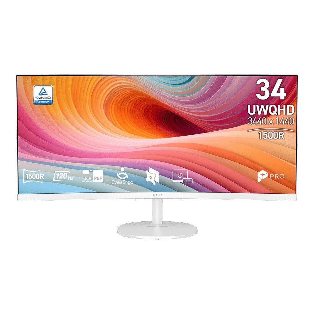 Монитор 34" MSI PRO MP341CQW E12 Curved  VA, 3440x1440, 120Hz, 4ms, 300сd/m, 3500:1, HDR | 2xHDMI(2.0b), DP(1.4a) | InPSU, Speakers, Vesa 100, White