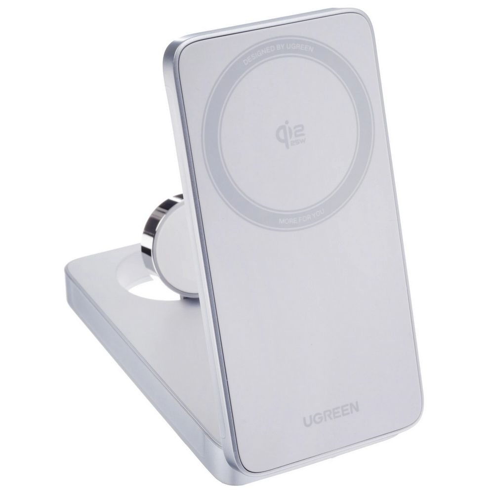 Беспроводное зарядное устройство UGREEN W757 (65901) "MagFlow" 25W Magnetic Qi2.2 Wireless 3-in-1 Charger. Цвет: серебристо-голубой