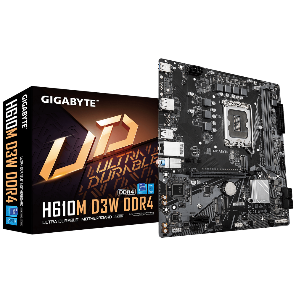 Материнская плата Gigabyte H610M D3W DDR4 H610, LGA1700, 2*DDR4, 1*PCIEx16, 1*PCIEx1, 2*M.2, 1*TypeC, 3*USB3.2Gen1, 6*USB2.0, 4*SATA3.0, 1G, DP, HDMI, M-ATX, RTL