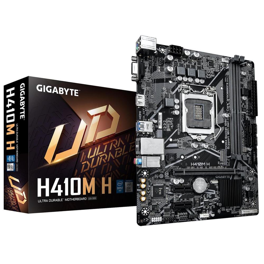 Материнская плата Gigabyte H410M H 2.0 H410, LGA1200, 2xDDR4, 1*PCI-Ex16, 2*PCI-Ex1, 1*M.2, 1*TypeC, 3*USB3.2Gen1, 6*USB2.0, 4*SATA3.0, 1G, VGA, HDMI, MATX, RTL