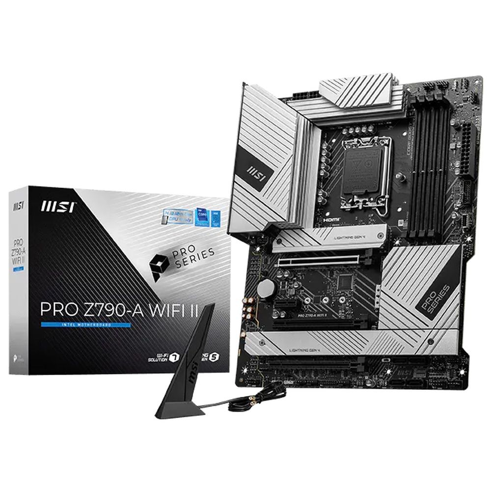 Материнская плата MSI PRO Z790-A WIFI II Z790, LGA1700, 4*DDR5, 3*PCIEx16, 1*PCIEx1, 4*M.2, 2*TypeC, 3*USB3.2 Gen2, 4*USB3.2 Gen1, 6*USB2.0,  6*SATA3, 2.5G, DP, HDMI, ATX, RTL