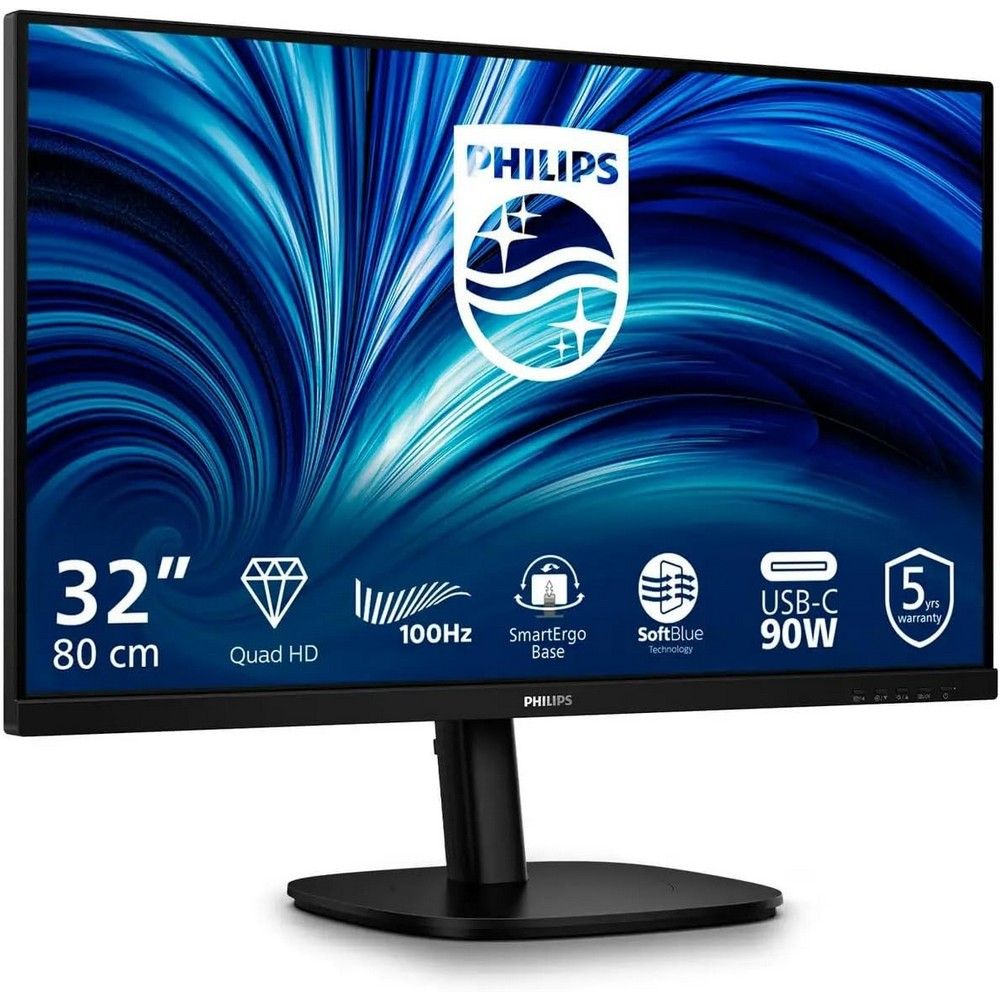 Монитор 31.5" PHILIPS 32B2U3601 Black (IPS, 2560x1440, HDMI(2,0)+DP(1,4), USB-Hub,USB-C(PD90W) LAN(RJ-45) 4 ms, 178°/178°, 350 cd/m, 1500:1, 100Hz, Swivel, Pivot, InPSU, Speakers)