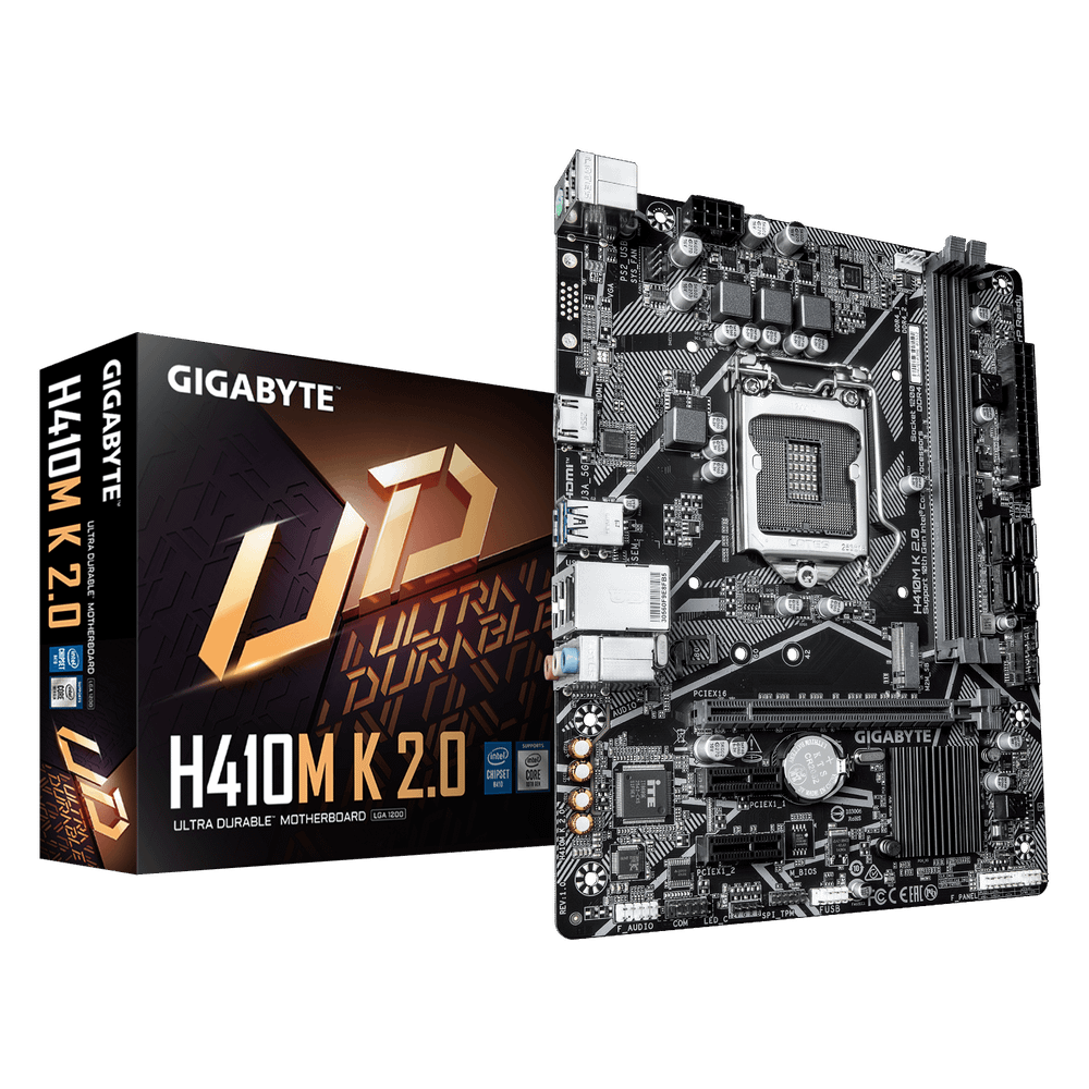 Материнская плата Gigabyte H410M K 2.0 1.0 H410, LGA1200, 2xDDR4, 1*PCI-Ex16, 1*PCI-Ex1, 1*M.2, 4*USB3.2Gen1, 6*USB2.0, 2*SATA3.0, 1G, HDMI, MATX, RTL