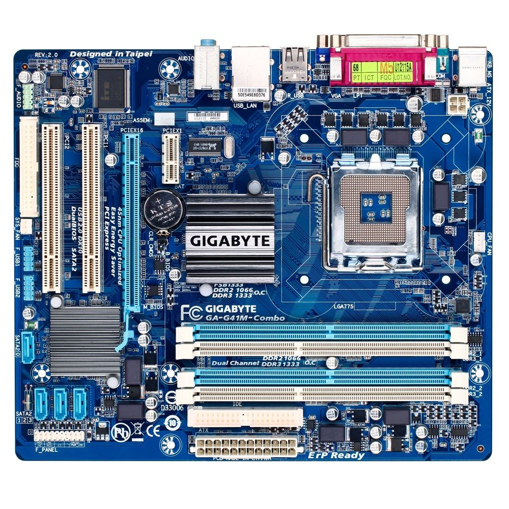 Материнская плата Gigabyte GA-G41M-COMBO-GQ, Socket 775, Intel®G41+ICH7, 2xDDR3-1066+2xDDR2-1066, D-SUB, 1xPCI-Ex16, 1xPCI-Ex1, 2xPCI, 4xSATA2, 1xIDE, 6 Ch Audio, GLan, (4+4)xUSB2.0, COM, LPT, 2xPS/2, mATX, BOX {10}
