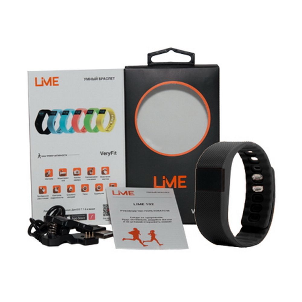Фитнес-браслет Lime Lime 102 black Шагомер, Подсчет калорий, Часы, Будильник, Черный ремешок (550113)