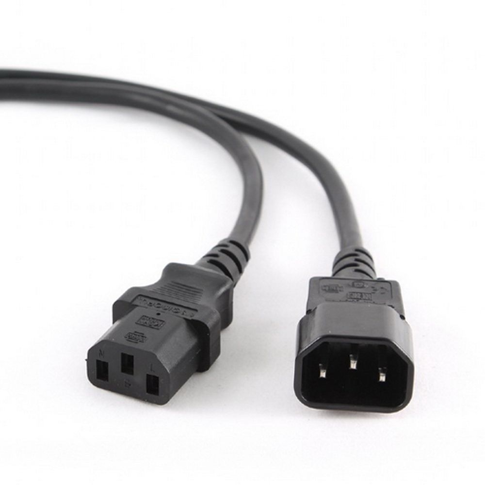 Кабель питания сист.блок-монитор Cablexpert PC-189, 1.8м, C13-C14, 6А, Сечение провода: 0,5 мм2, черный, с заземлением {100}