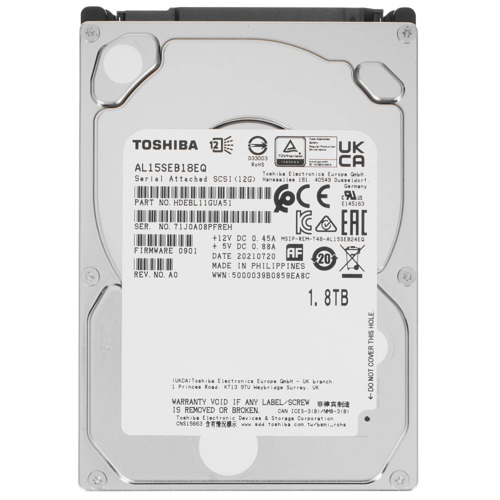 Жесткий диск серверный Toshiba Enterprise Peformance AL15SEB18EQ 1.8TB 2.5" SAS 12Gb/s, 10500rpm, 128MB, 512e, Bulk {40}