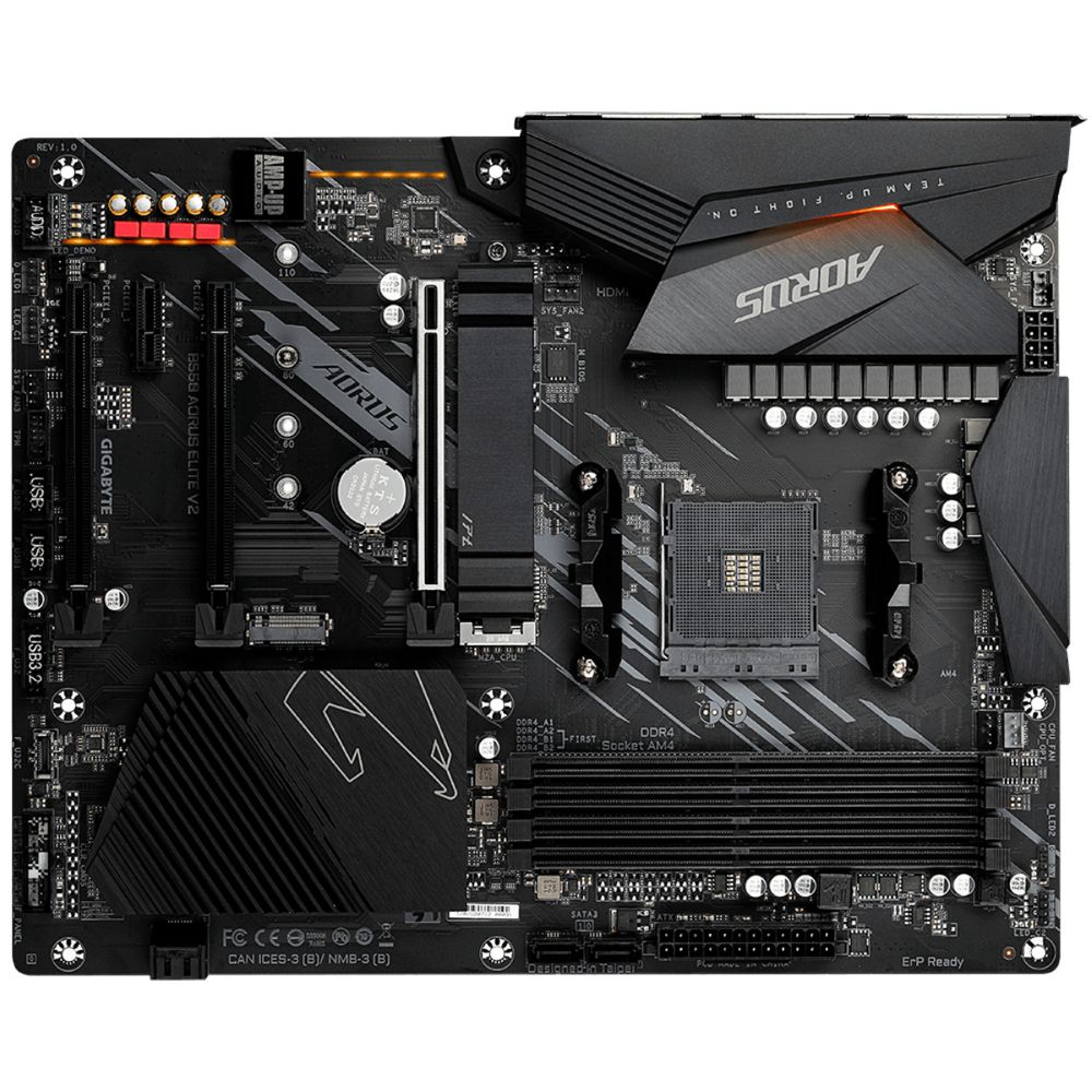 Материнская плата Gigabyte B550 AORUS ELITE V2, Socket AM4, AMD B550, 4xDDR4-3200, HDMI+DP, 3xPCI-Ex16, 1xPCI-Ex1, 4xSATA3(RAID 0/1/10), 2xM.2, 8 Ch Audio, 2,5GLan, (2+4)xUSB2.0, (6+2)xUSB3.2, ATX, RTL {8} (809898)