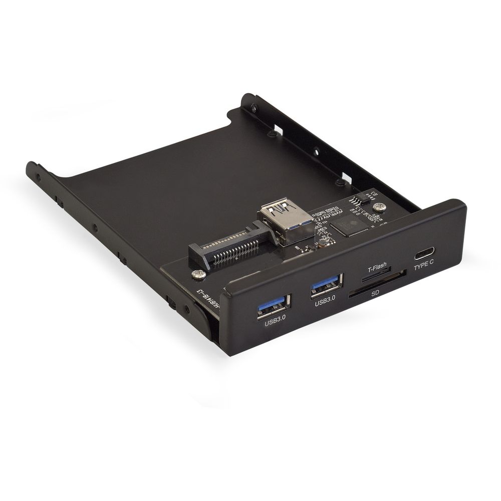 Планка Exegate USB на переднюю панель ExeGate U3H-621 > 3,5", 2*USB3.0+1*TypeC+1*SD+TF card, черная, металл, подсоединение к мат. плате (117198)