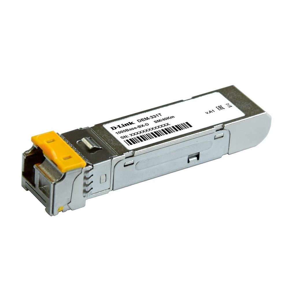Модуль D-Link 331T/40KM/B1A WDM SFP-трансивер с 1 портом 1000Base-BX-D (Tx:1550 нм, Rx:1310 нм) для одномодового оптического кабеля 40 км
