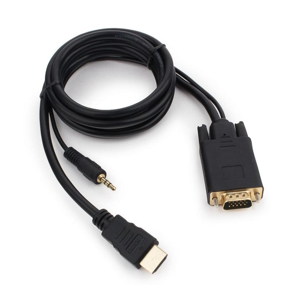 Кабель HDMI-VGA GEMBIRD/CABLEXPERT A-HDMI-VGA-03-6 черный (1.8м, 19M/15M + 3.5Jack, позол.разъемы) (A-HDMI-VGA-03-6)