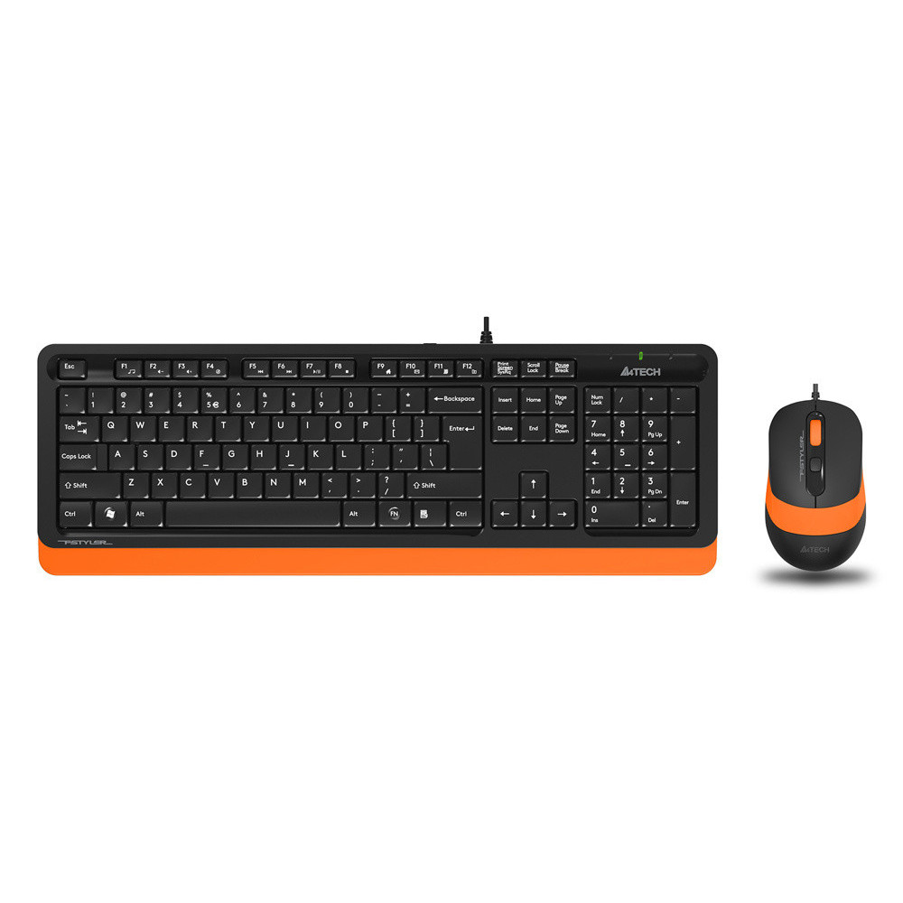 Комплект клавиатура+мышь проводной A4TECH F1010 черный/оранжевый (USB, 1600dpi) (F1010 ORANGE)