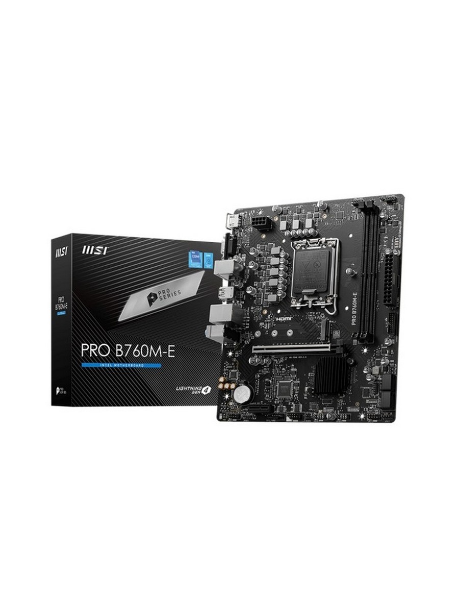Материнская плата MSI PRO B760M-E (LGA1700, mATX, B760, 2xDDR5, 1xPCI-Ex16, 1xM.2, HDMI+VGA, RTL) (PRO B760M-E)