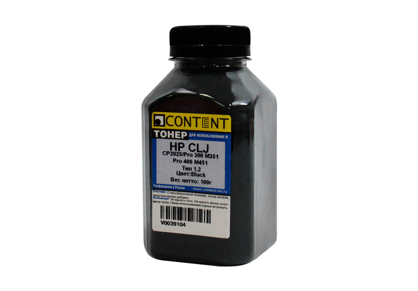 Тонер Content для HP CLJ CP2025/Pro 300 M351/Pro 400 M451, Тип 1.2, Bk, 100 г, банка