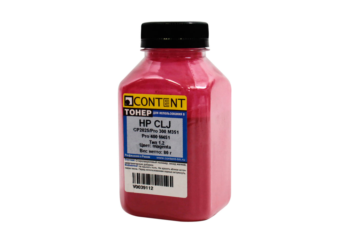 Тонер Content для HP CLJ CP2025/Pro 300 M351/Pro 400 M451, Тип 1.2, M, 80 г, банка