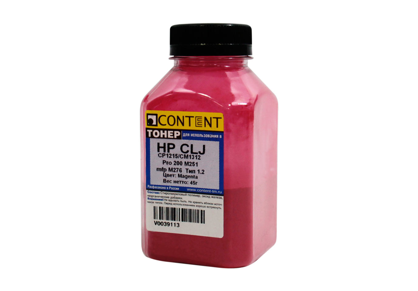 Тонер Content для HP CLJ CP1215/CM1312/Pro 200 M251/mfp M276, Тип 1.2, M, 45 г, банка