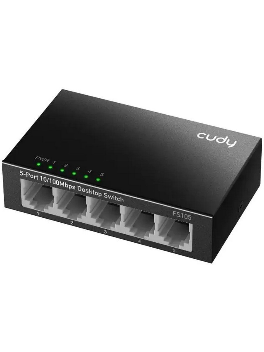 Коммутатор CUDY FS105 5 портов (5x100Mbs, неуправляемый, настенный, настольный, L2, корпус-металл) (FS105)