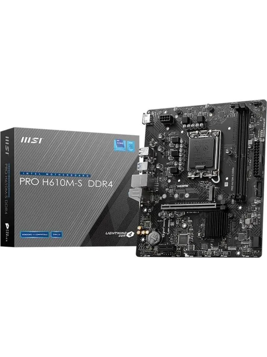 Материнская плата MSI PRO H610M-S DDR4 (LGA1700, mATX, H610, 2xDDR4, 1xPCI-Ex16, 1xM.2, HDMI, RTL) (PRO H610M-S DDR4)