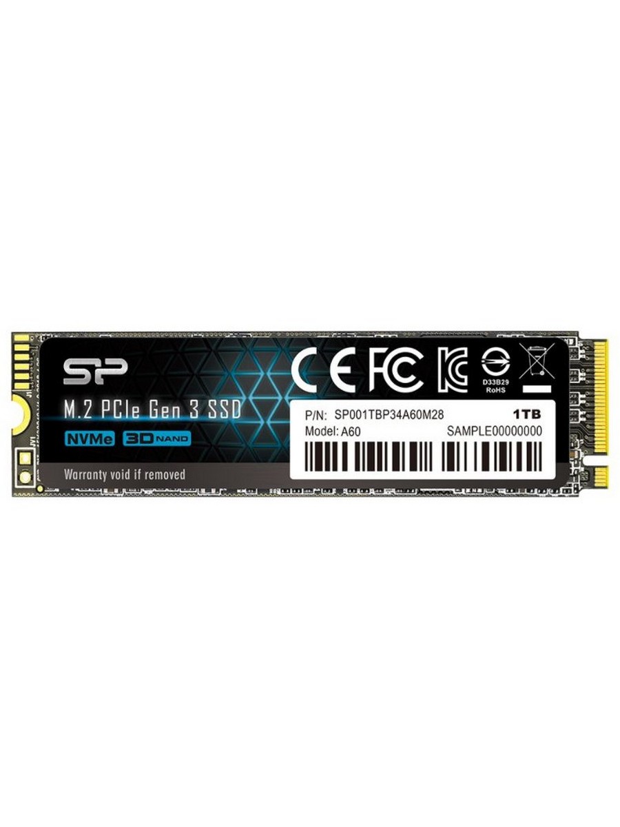 Накопитель SSD SILICON POWER 1Tb P34A60 (M.2 2280 PCI-E Gen4 x4, NVMe, R/W 2200/1600MB/s, 600TBW, RTL) (SP001TBP34A60M28)