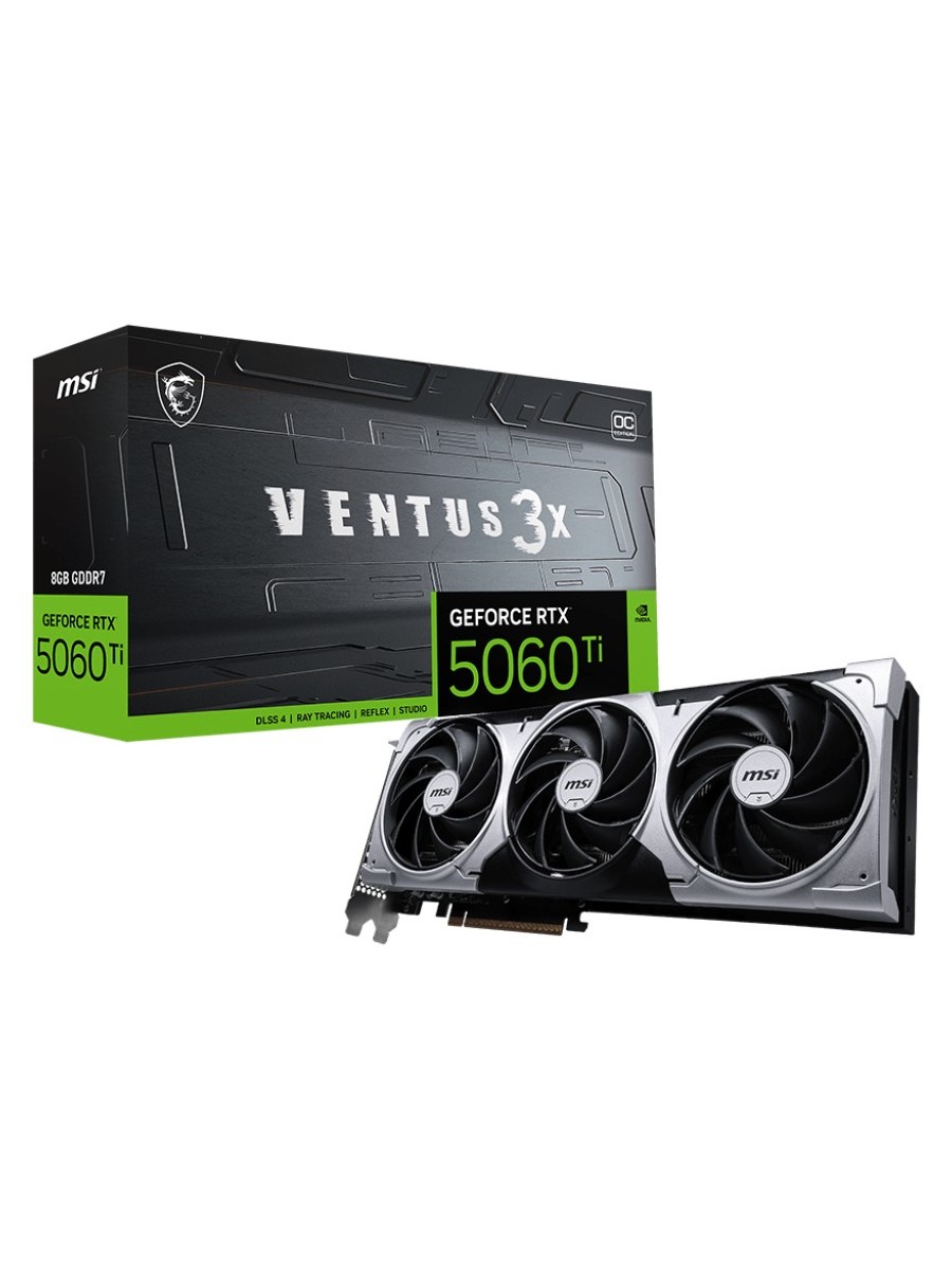 Видеокарта MSI nVidia GeForce RTX 5060 8G VENTUS 2X OC (8Gb, GDDR7, 128 bit, 3xDP+HDMI, RTL) (RTX 5060 8G VENTUS 2X OC)