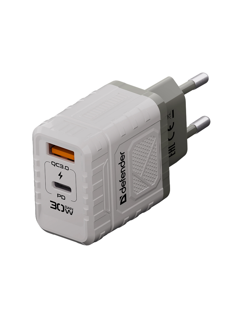 Сетевое зарядное устройство DEFENDER UPA-132 белый/серый (30Вт, USB Type-C, USB Type-A) (83230)