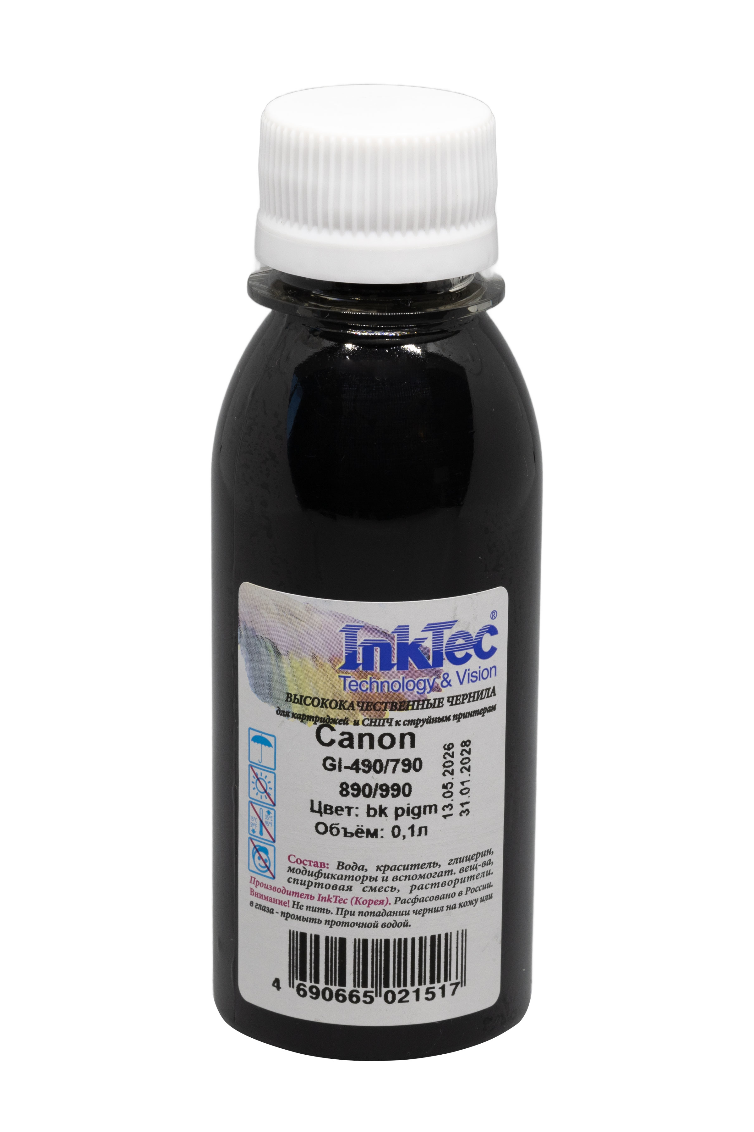 Чернила InkTec (C0090) для Canon GI-490/790/890/990, Пигментные, Bk, 0,1 л.