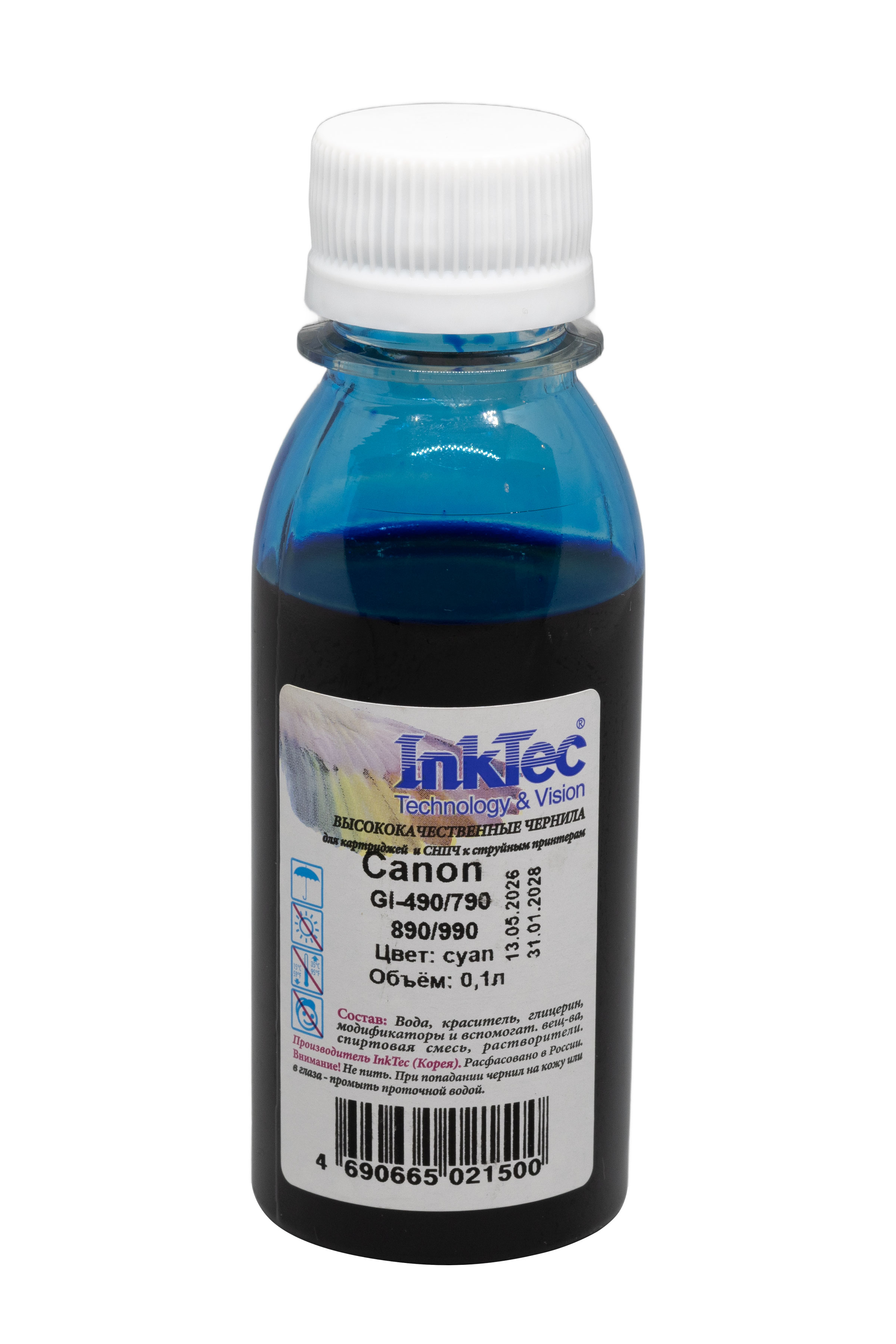 Чернила InkTec (C0090) для Canon GI-490/790/890/990, C, 0,1 л.