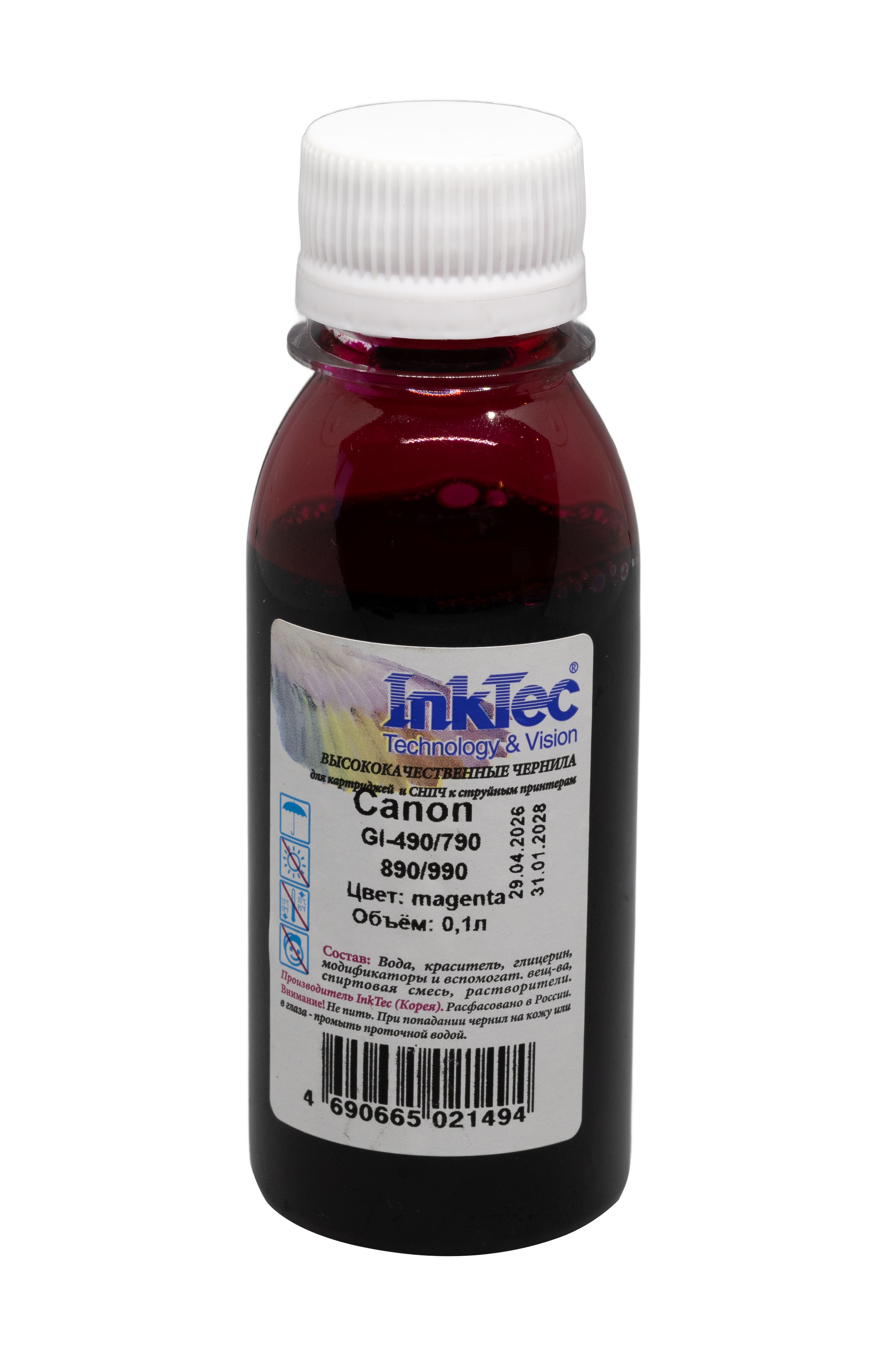 Чернила InkTec (C0090) для Canon GI-490/790/890/990, M, 0,1 л.