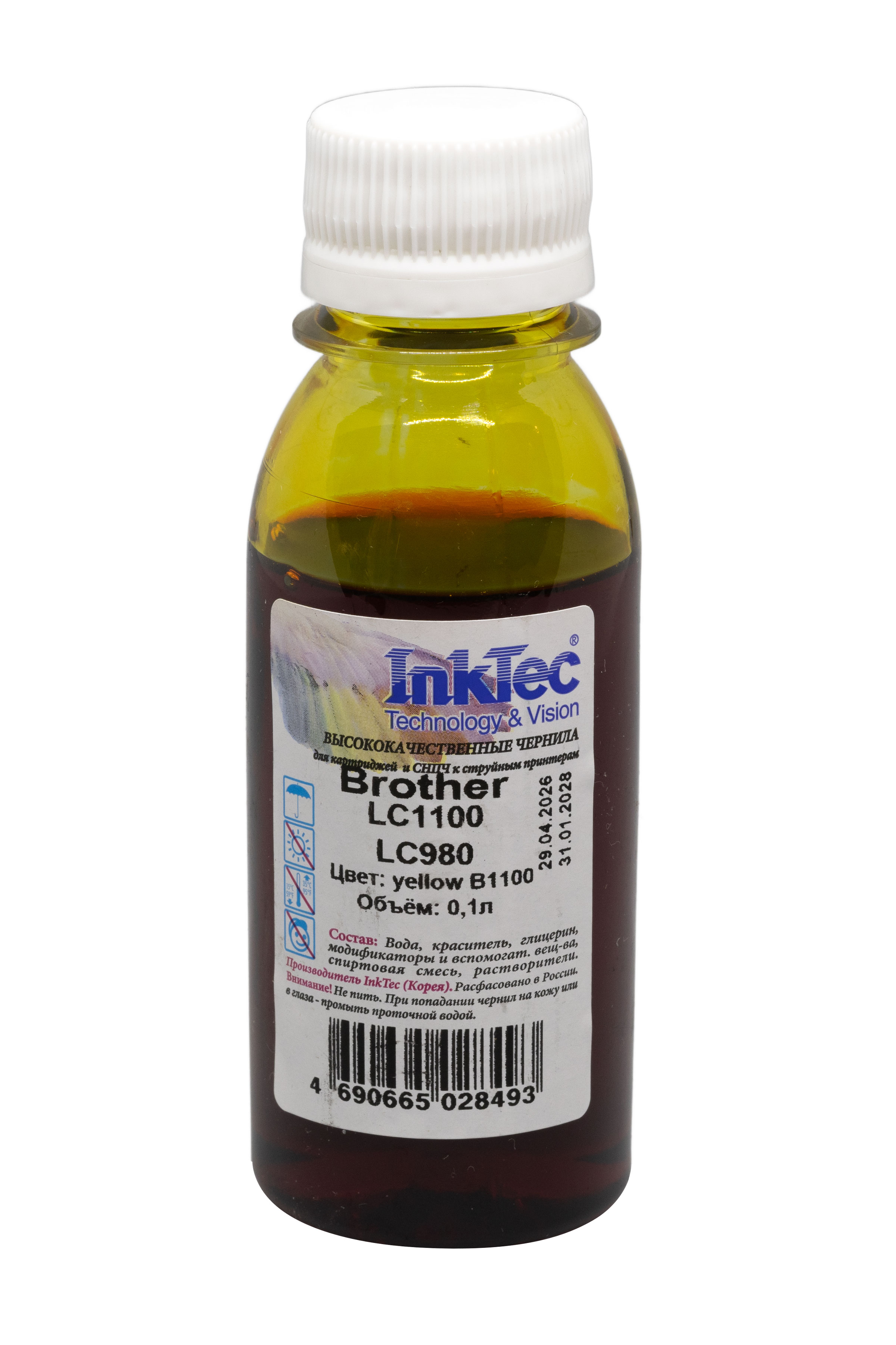 Чернила InkTec (B1100) для Brother LC1100/ LC980,Y,  0,1л
