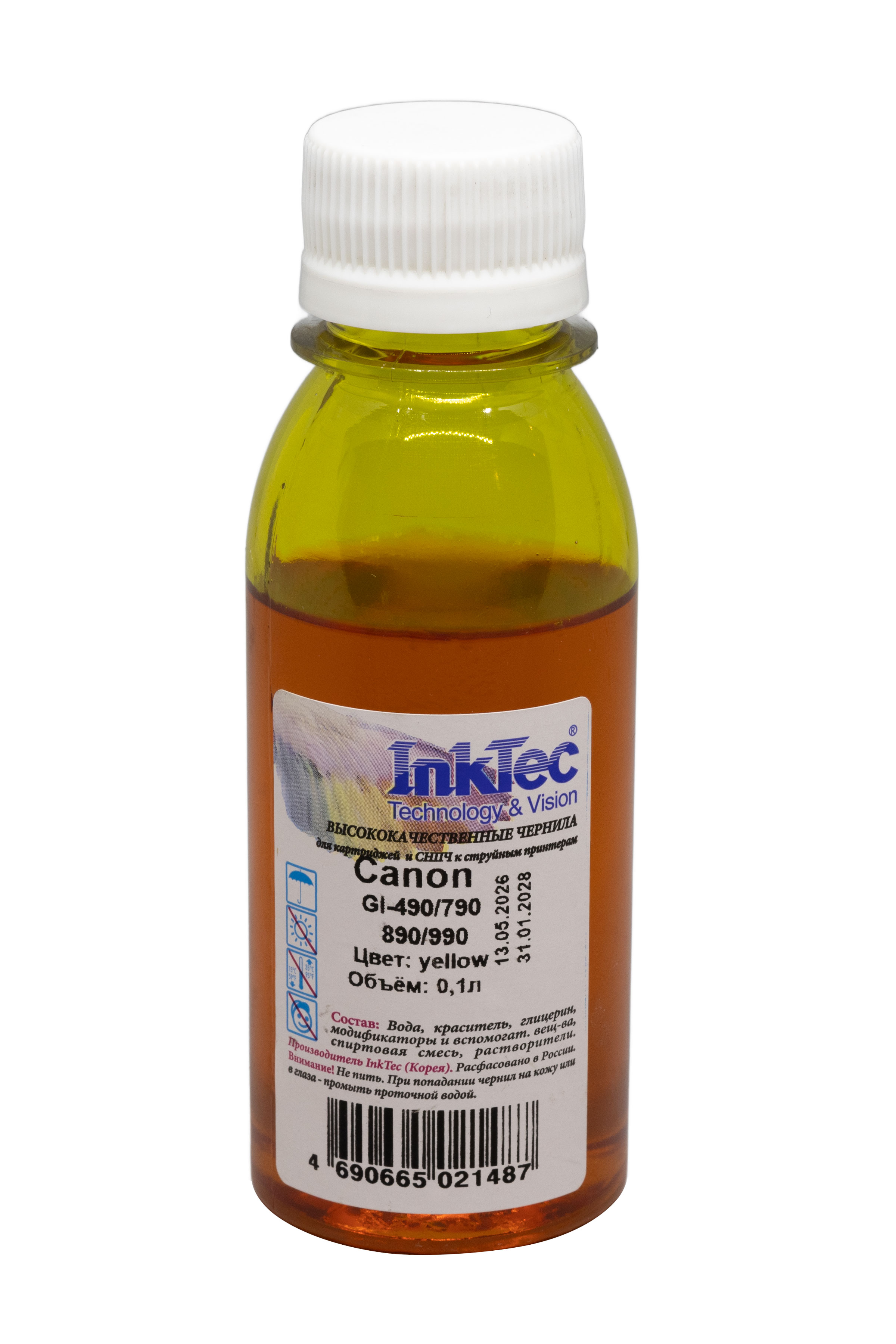 Чернила InkTec (C0090) для Canon GI-490/790/890/990, Y, 0,1 л.