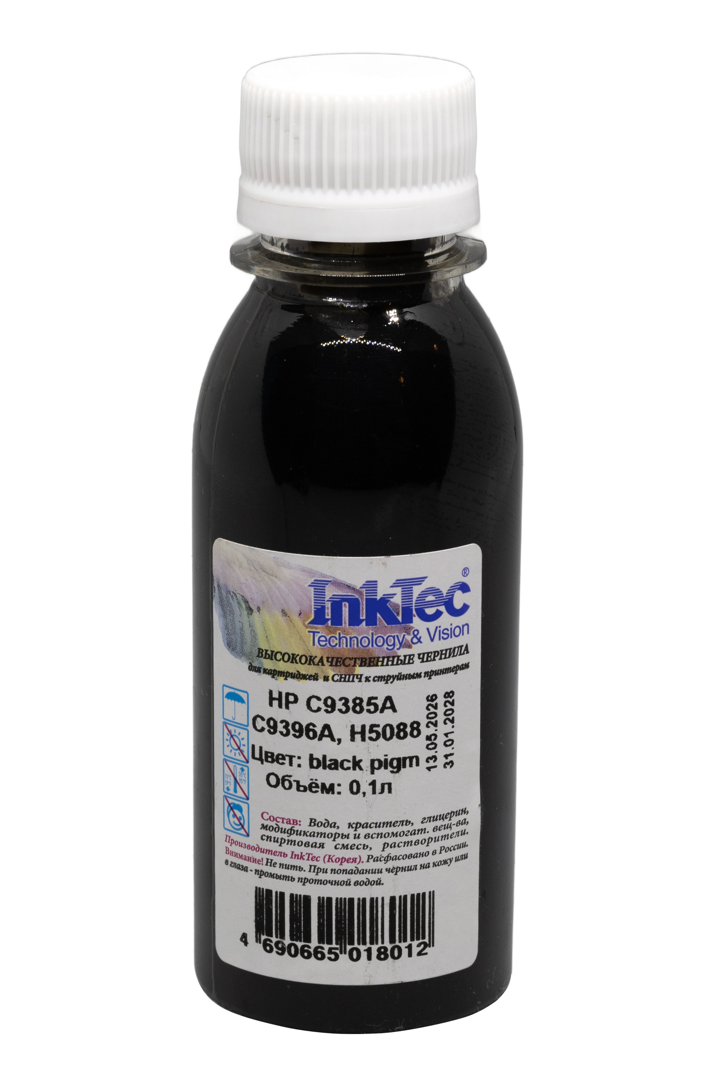 Чернила InkTec (H5088) для HP C9385A/ C9396A, Пигментные, Bk, 0,1 л.