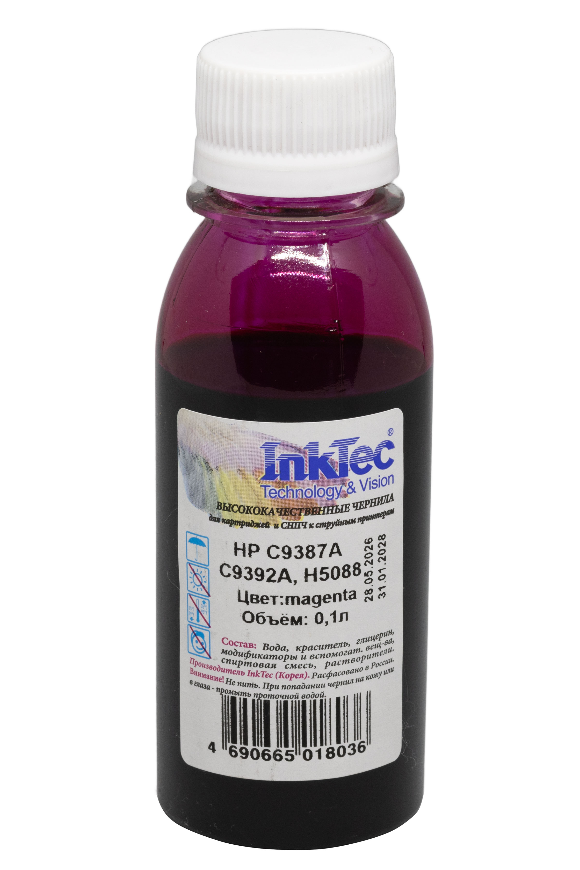 Чернила InkTec (H5088) для HP C9387A/ C9392A, M, 0,1 л.