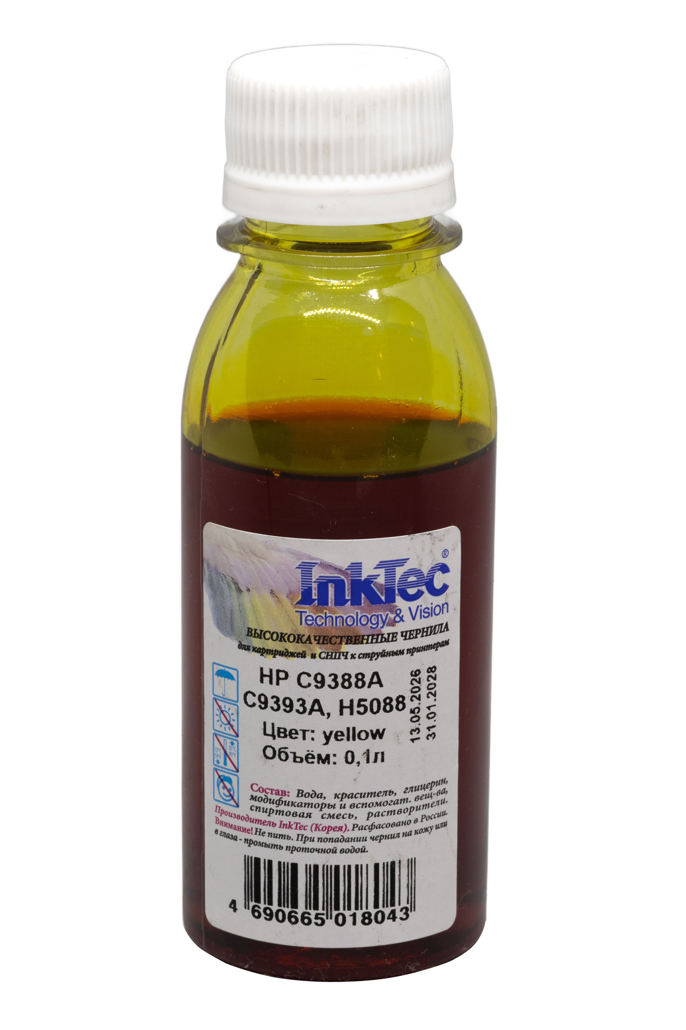 Чернила InkTec (H5088) для HP C9388A/ C9393A, Y, 0,1 л.