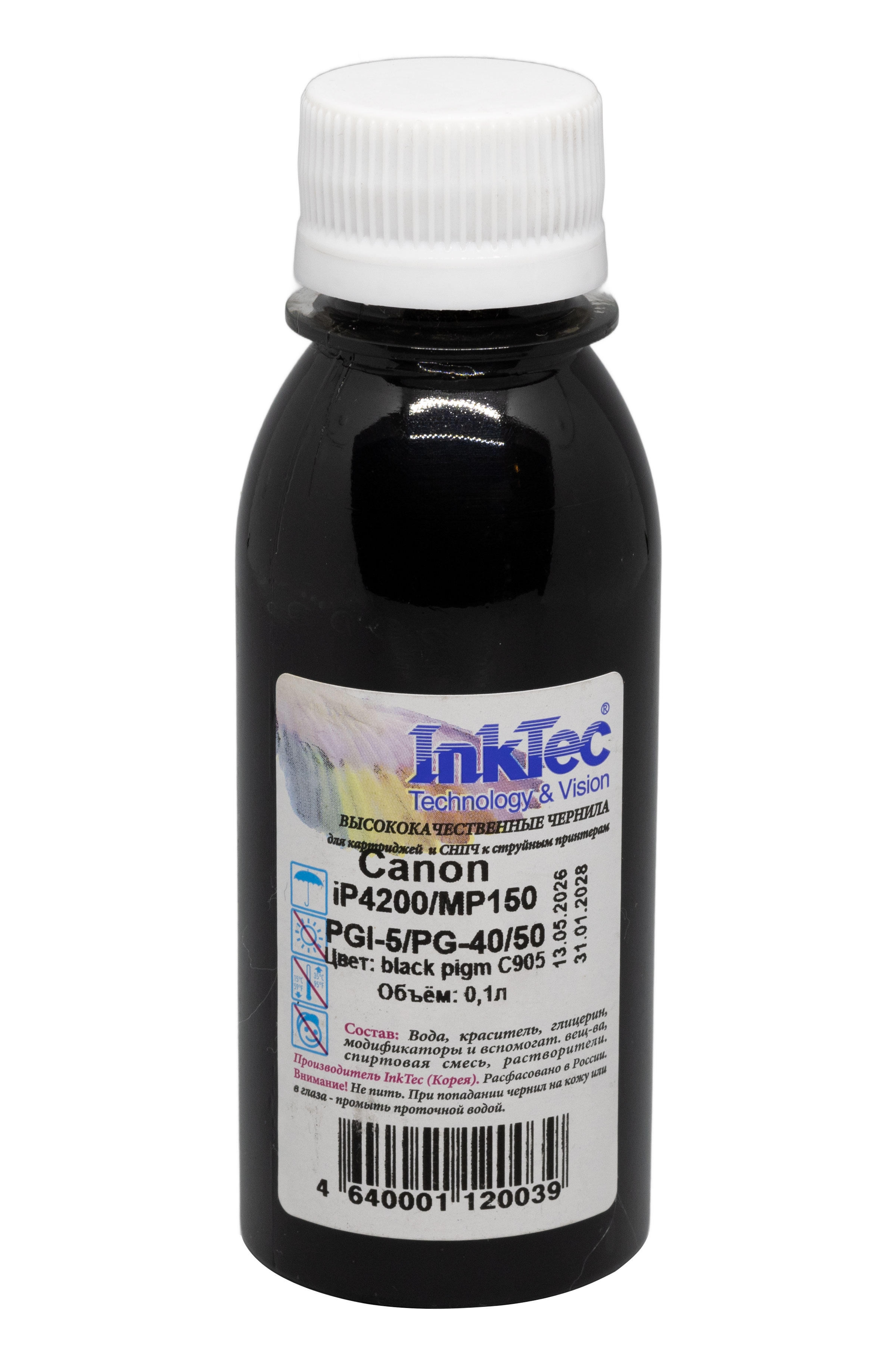 Чернила InkTec (C905) для Canon iP4200/MP150 (PGI-5/PG-40/50), Пигментные, Bk, 0,1 л.