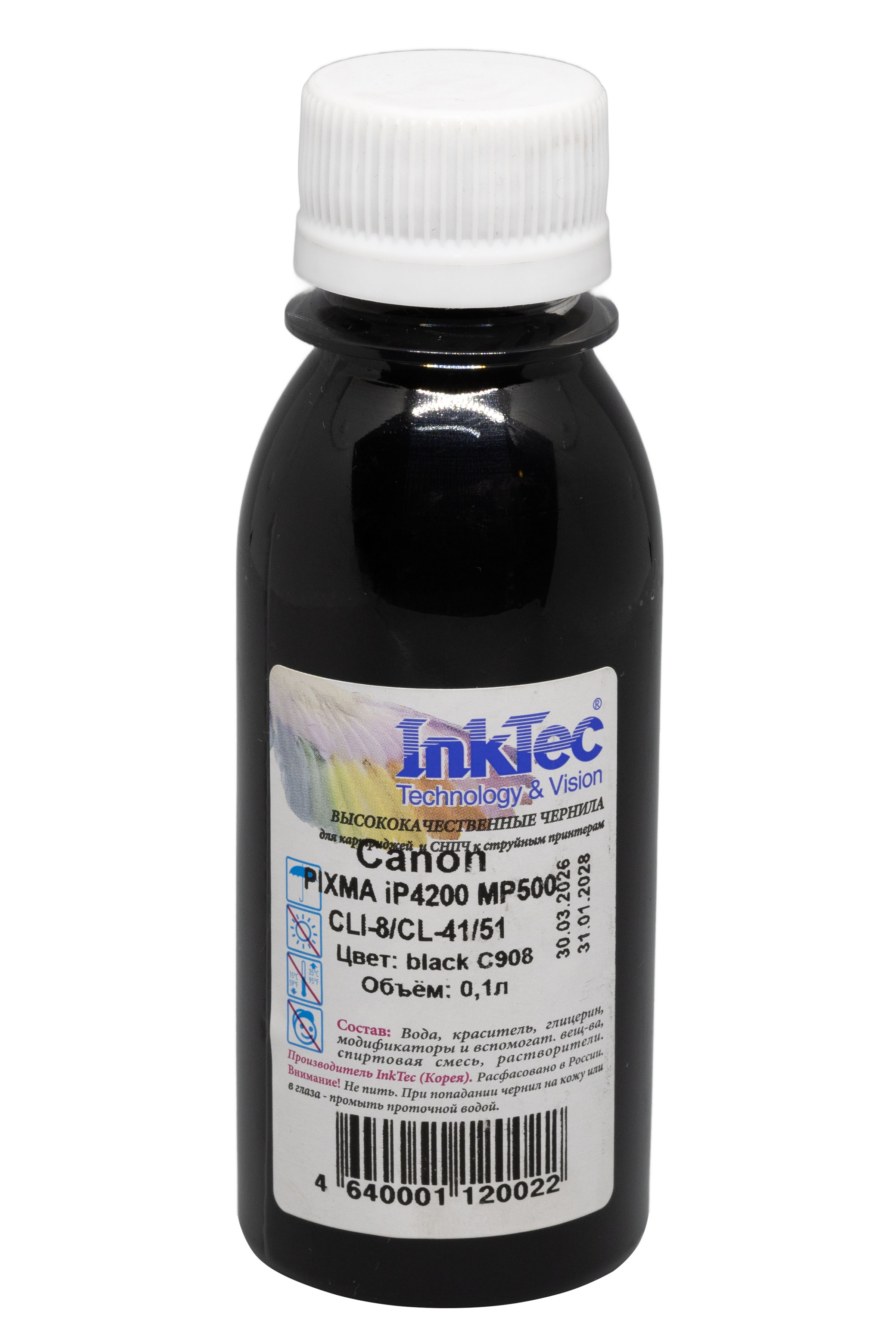Чернила InkTec (C908) для Canon PIXMA iP4200/MP500 (CLI-8/CL-41/51), Bk, 0,1 л.