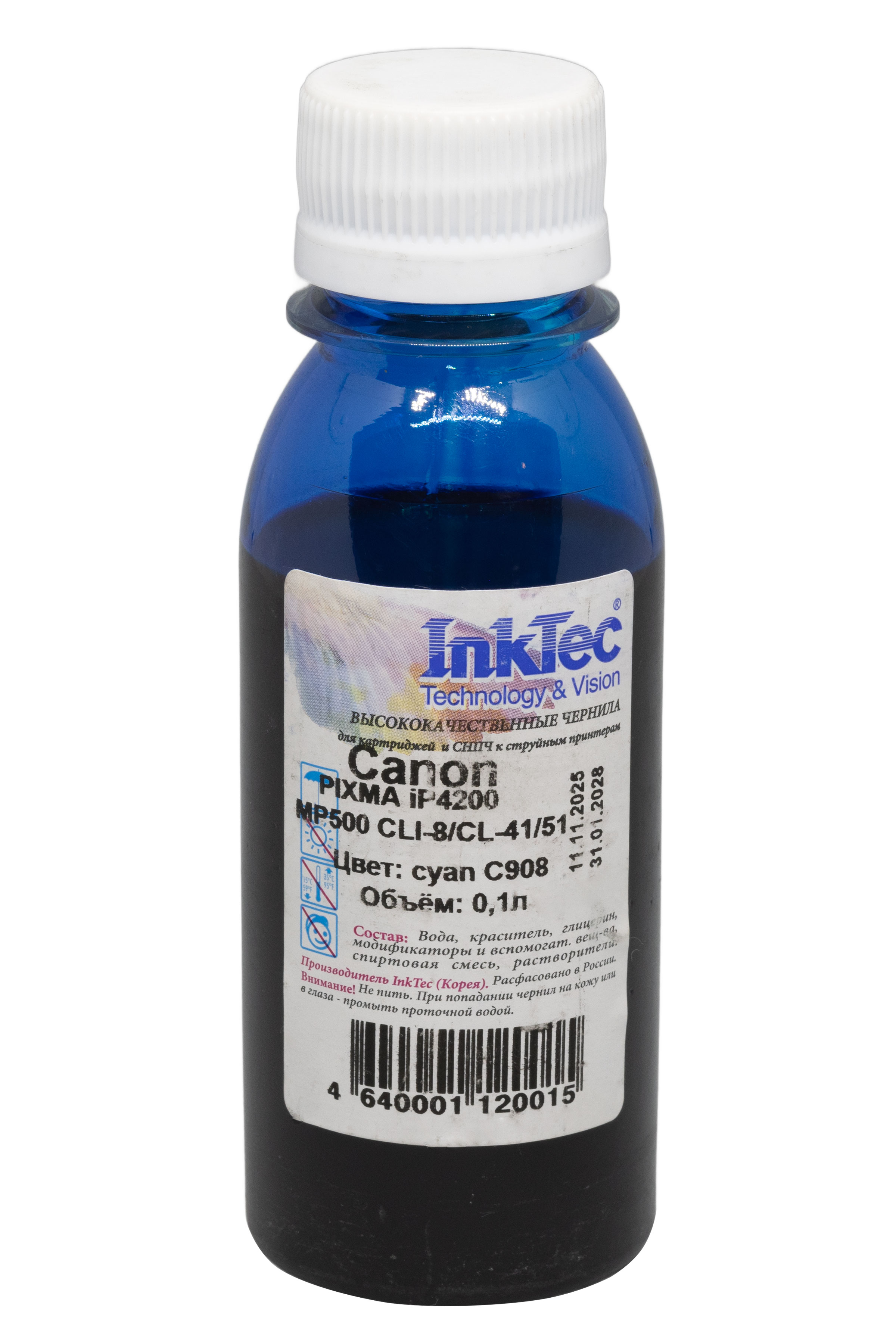 Чернила InkTec (C908) для Canon PIXMA iP4200/MP500 (CLI-8/CL-41/51), C, 0,1 л.