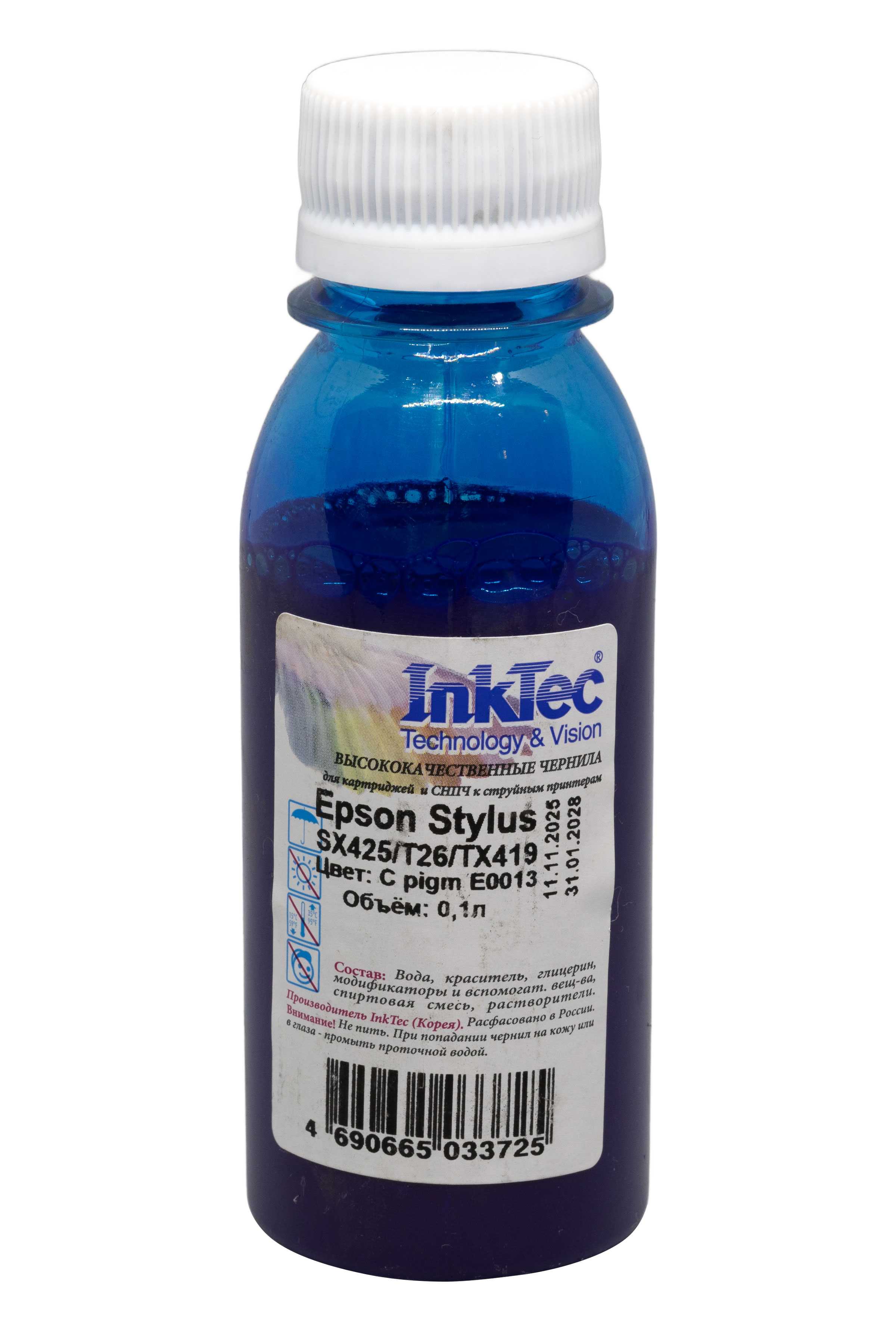 Чернила InkTec (E0013) для Epson Stylus SX425/T26/TX419, Пигментные, C, 0,1 л.
