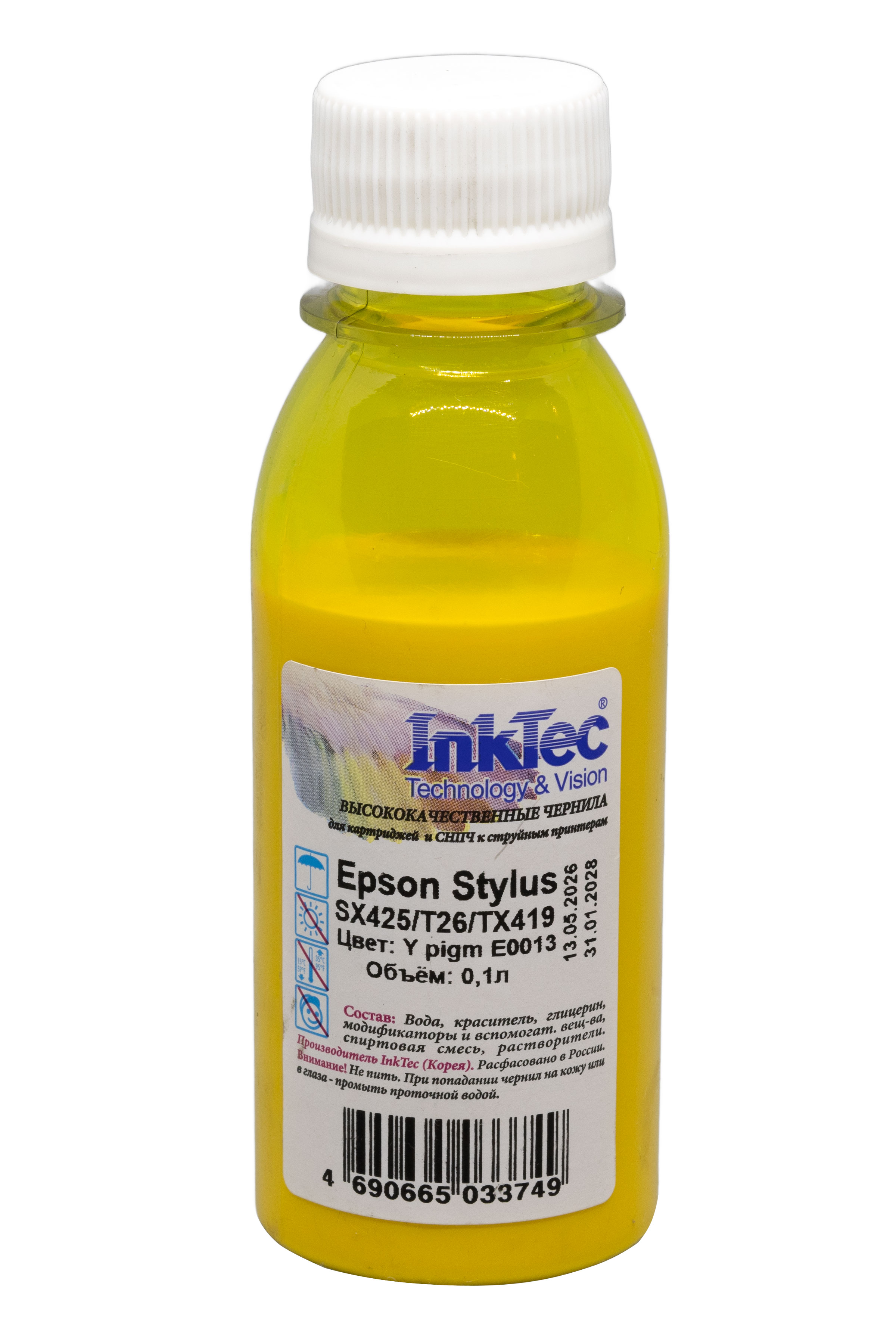 Чернила InkTec (E0013) для Epson Stylus SX425/T26/TX419, Пигментные, Y, 0,1 л.