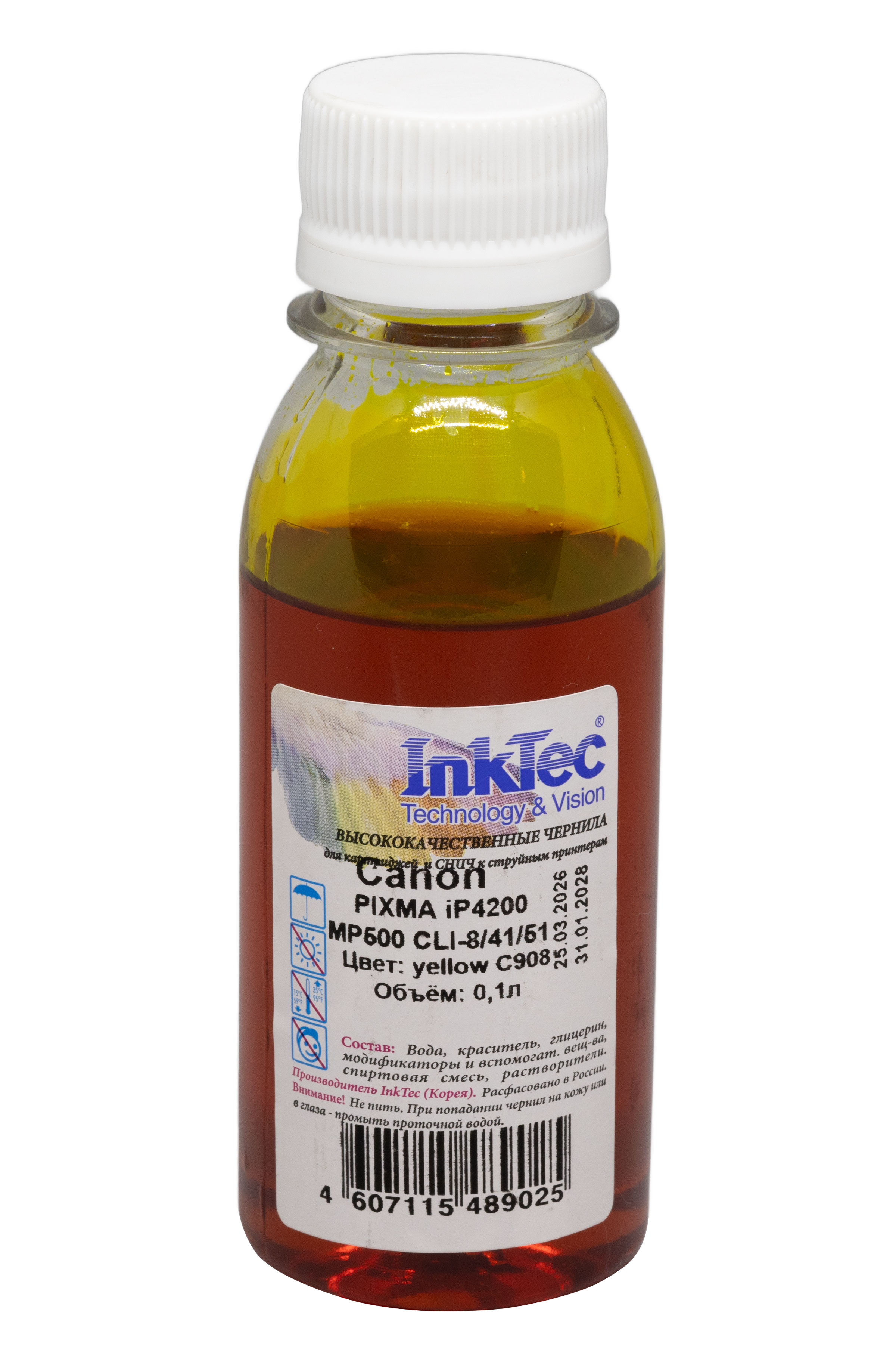 Чернила InkTec (C908) для Canon PIXMA iP4200/MP500 (CLI-8/CL-41/51), Y, 0,1 л.