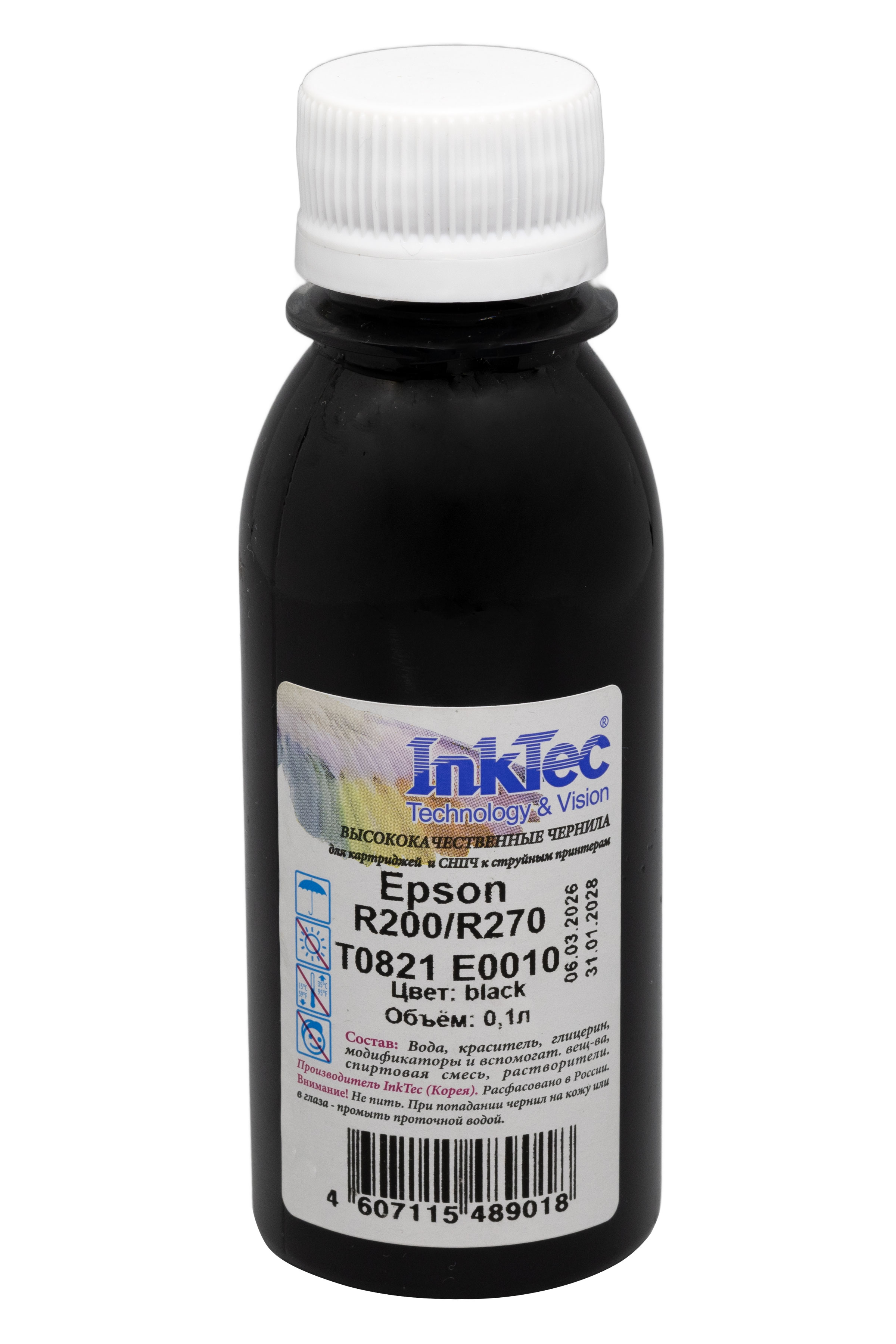 Чернила InkTec (E0010) для Epson R200/R270 (T0821), Bk, 0,1 л.
