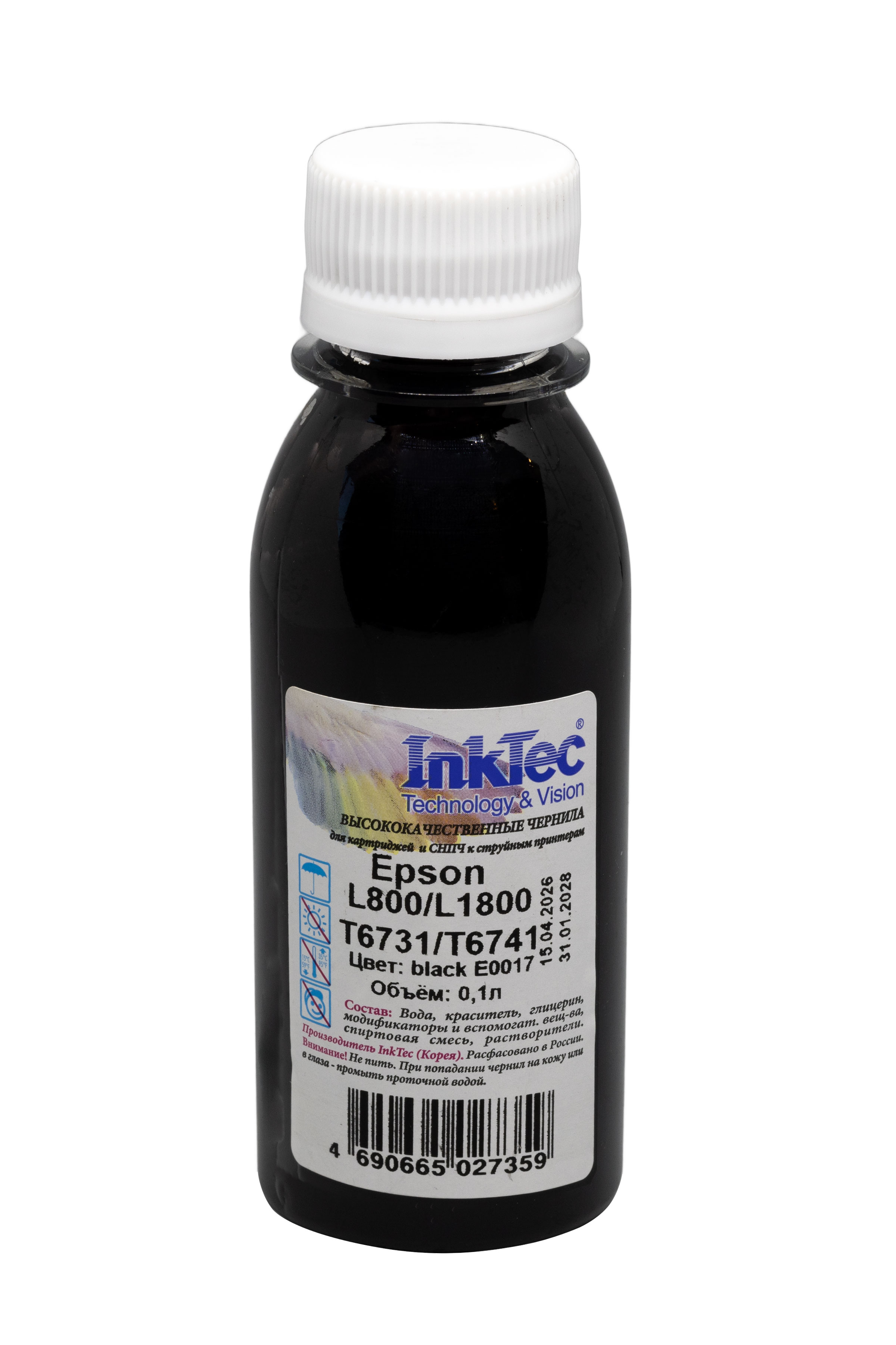 Чернила InkTec (E0017) для Epson L800/L1800 (T6731/ T6741), Bk, 0,1 л.