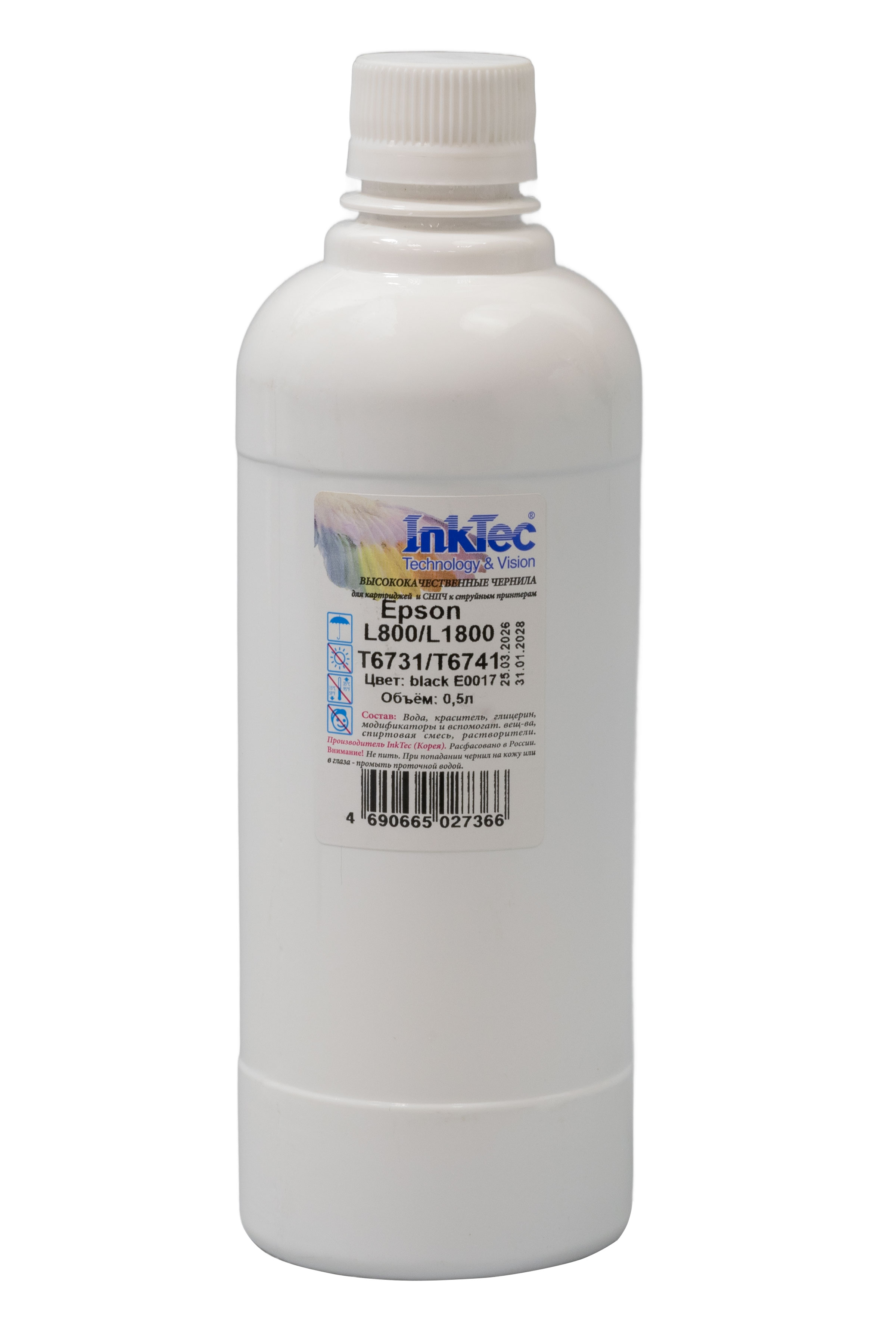 Чернила InkTec (E0017) для Epson L800/L1800 (T6731/ T6741), Bk, 0,5 л.