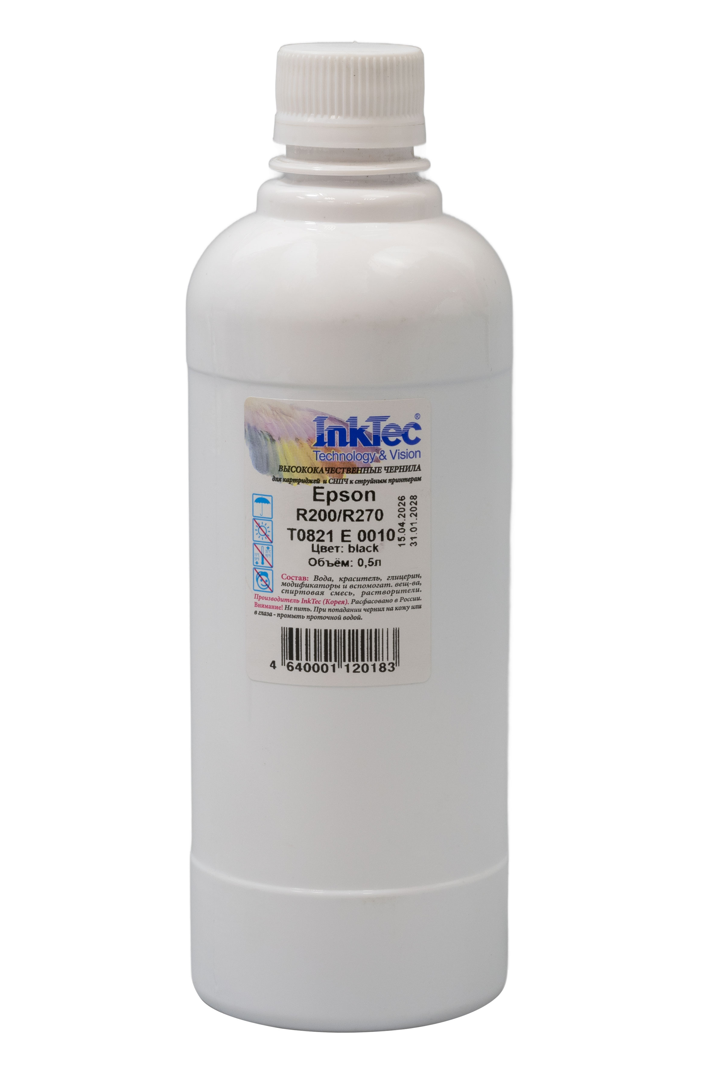 Чернила InkTec (E0010) для Epson R200/R270 (T0821), Bk, 0,5 л.