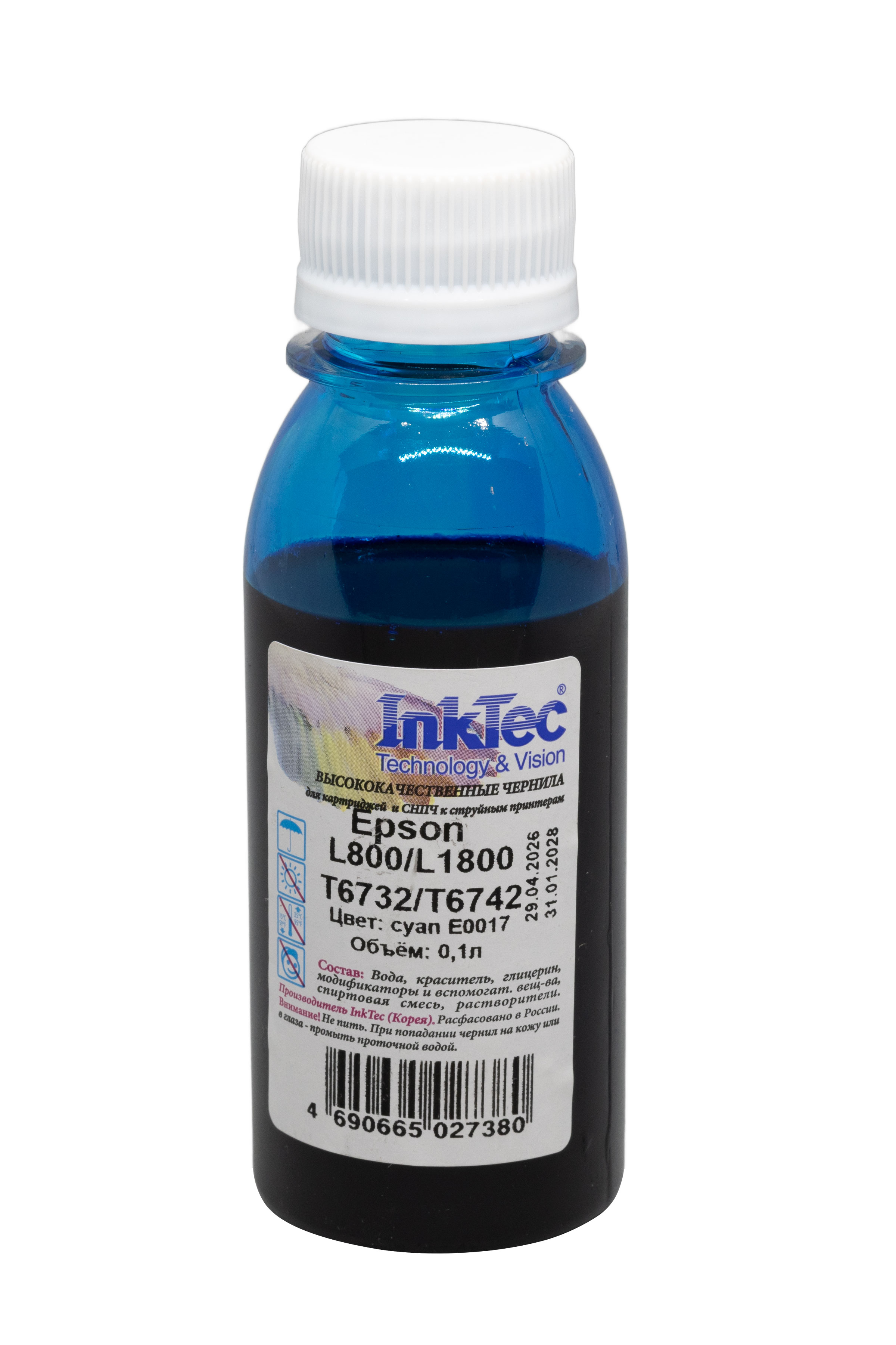 Чернила InkTec (E0017) для Epson L800/L1800 (T6732/ T6742), C, 0,1 л.