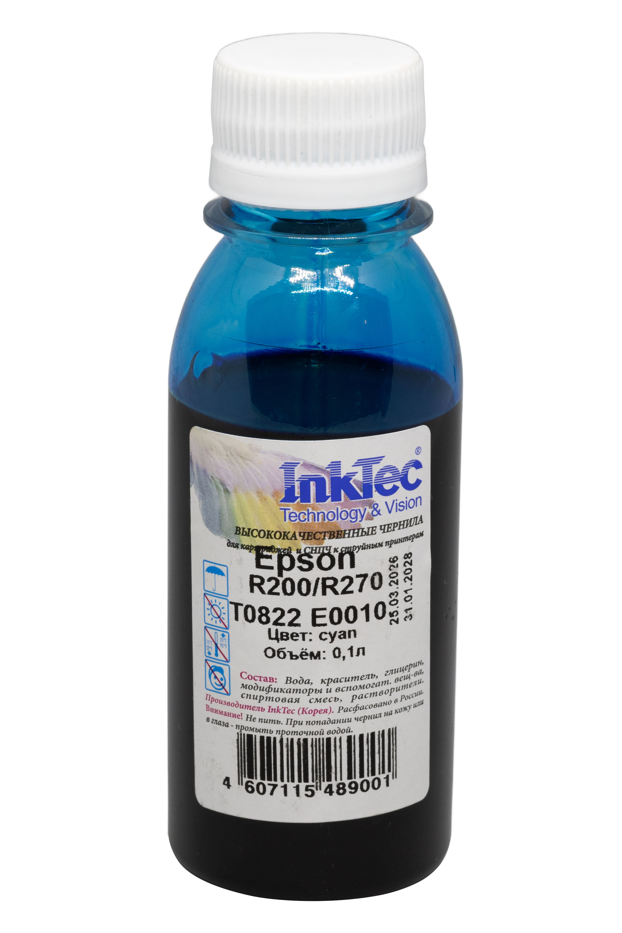 Чернила InkTec (E0010) для Epson R200/R270 (T0822), C, 0,1 л.