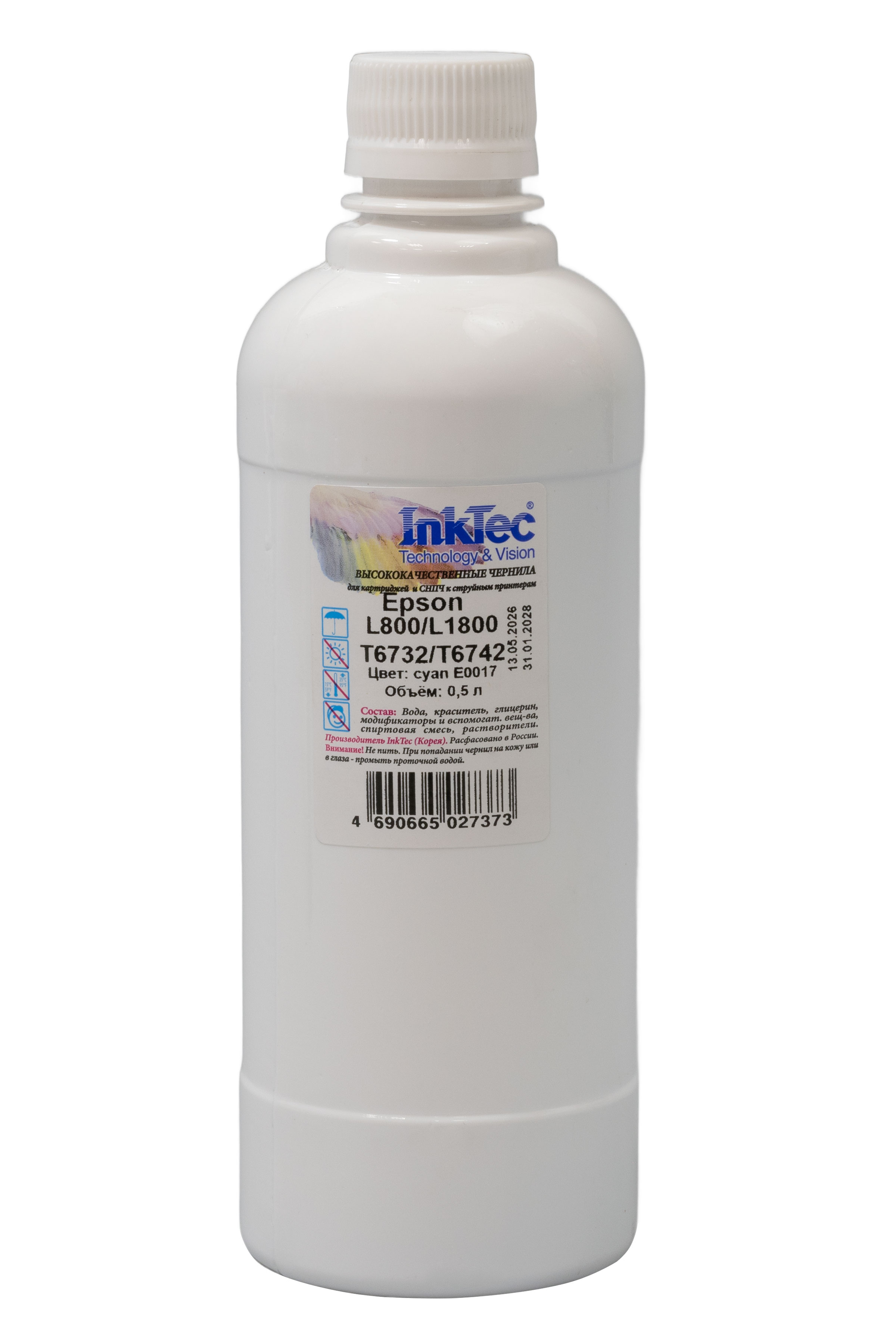 Чернила InkTec (E0017) для Epson L800/L1800 (T6732/ T6742), C, 0,5 л.